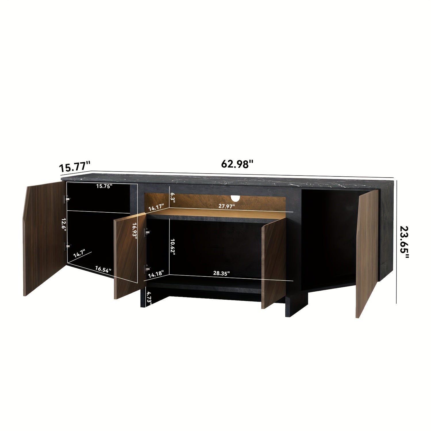 1 Piece Modern Creative 4 Door TV Cabinet With Plenty Of Storage Space, Black And Walnut Finish, Suitable For Living Room, Space Saving Design, Durable Structure, Easy To Assemble