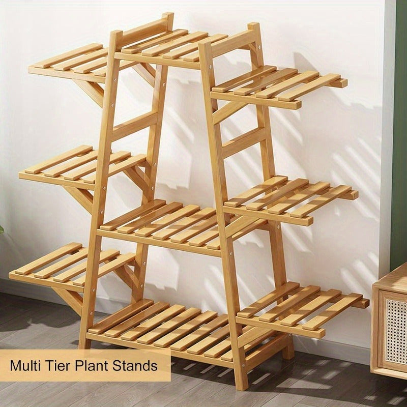 Elegant 9-Tier Wooden Plant Stand - Versatile Indoor/Outdoor Flower Pot Holder & Display Shelf for Patio, Balcony, and Garden