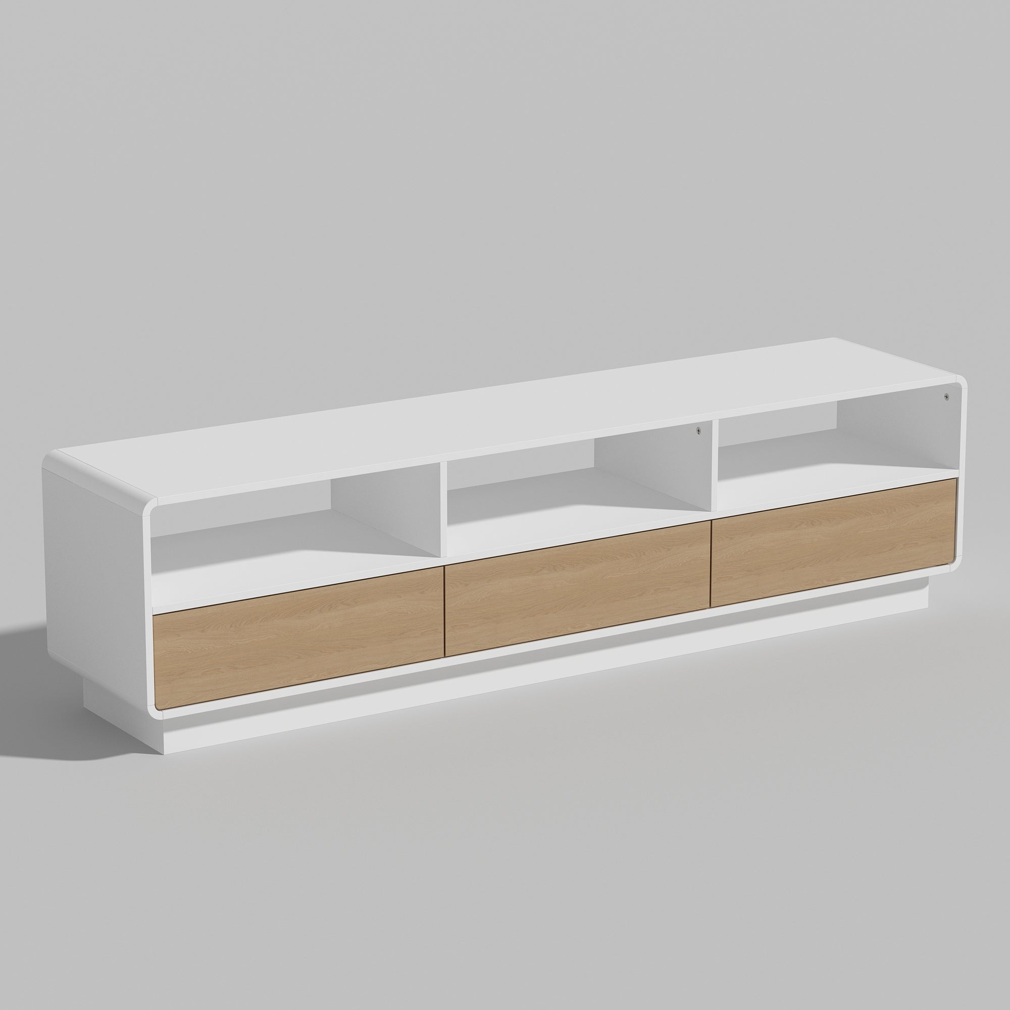 Modern TV Stand Glossy Media Console, TV Console with 3 Drawers & Shelves, Contemporary Style, for Living Room, White