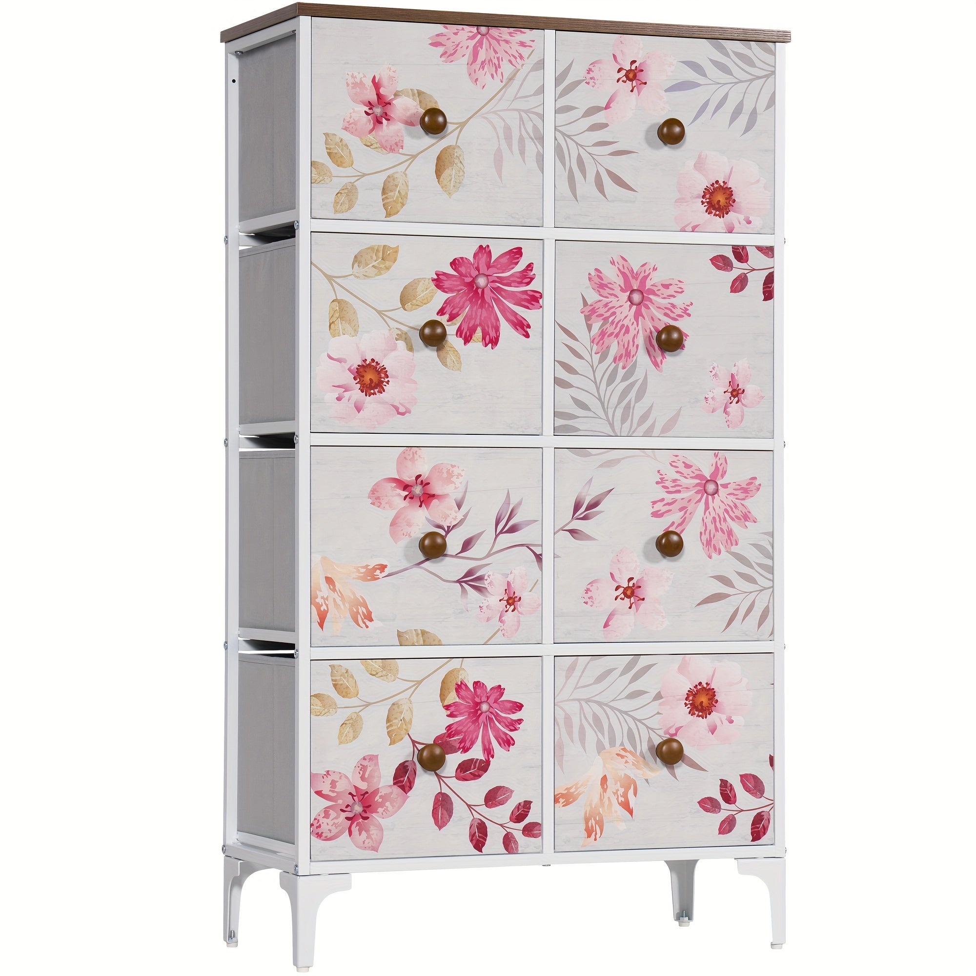 Tall Dressers for Bedroom with 8 Drawers, Storage Drawer Unit for Closet, Fabric Organizer Chest of Drawers for Kids, Living Room, Nursery, Steel Frame, Wood Top