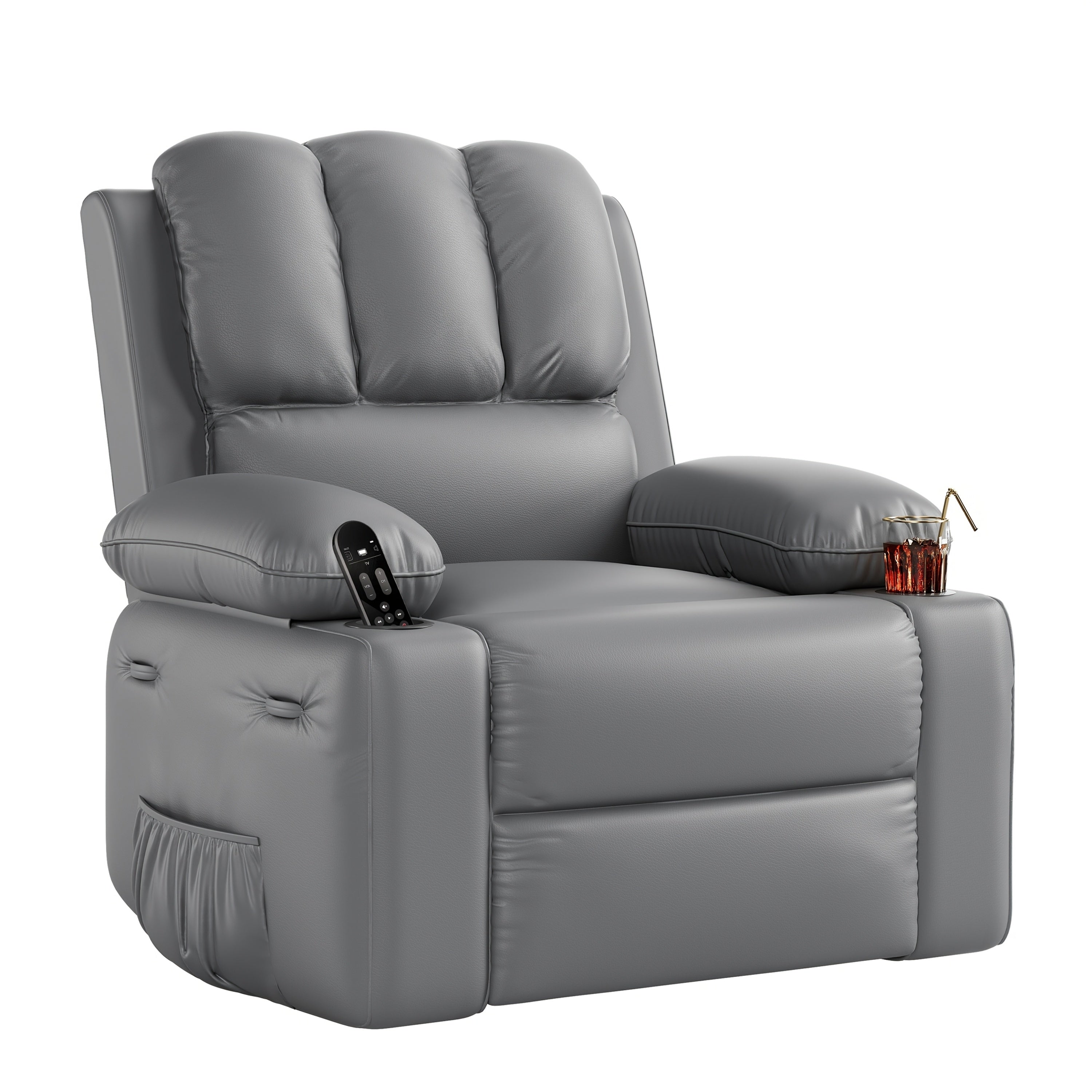 22'' Recliner Chair with Cup Holder - Easy Assembly, Retractable Armrests, Durable Faux Leather, Ideal for Living Room & Bedroom, Chair for Living Room