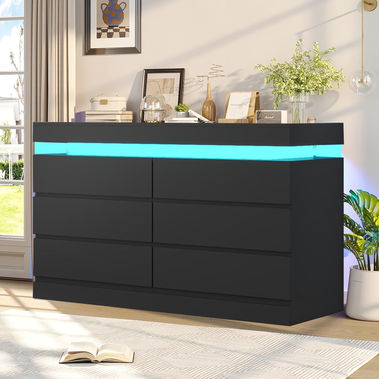 White/Black Dresser For Bedroom 6 Drawer Dresser With Power Outlet Modern Chest Of Drawers For Closet Wide Drawer