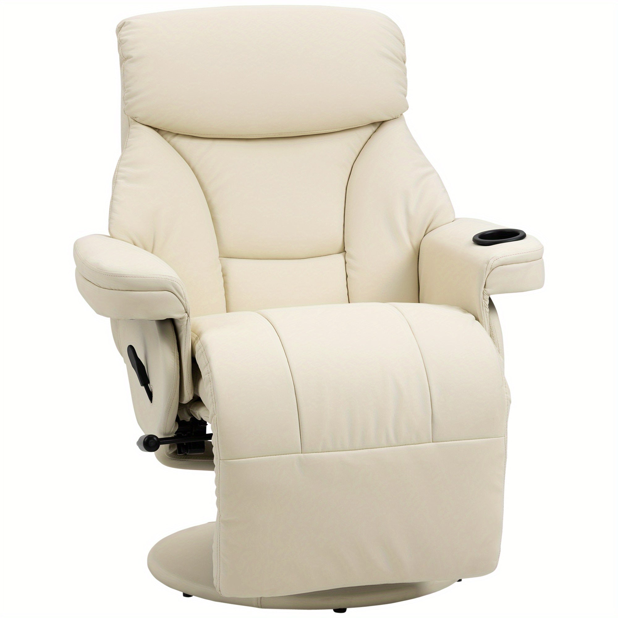 1pc Beige Manual Recliner Chair with Side Pocket, Swivel Lounge Armchair, Metal Frame, Upholstered Footrest and Cup Holder for Living Room Comfort