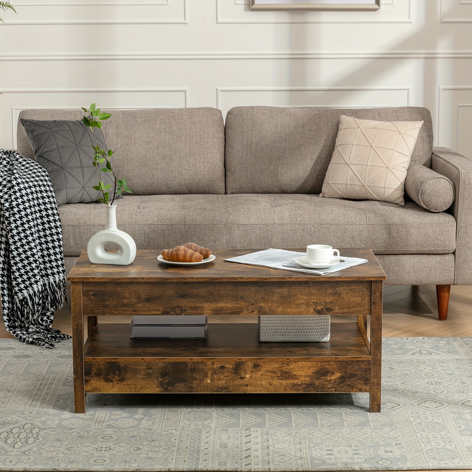 Lift Top Coffee Table Central Table W/Drawers&Hidden Compartment For Living Room - Black - Coffee Tables Westberry
