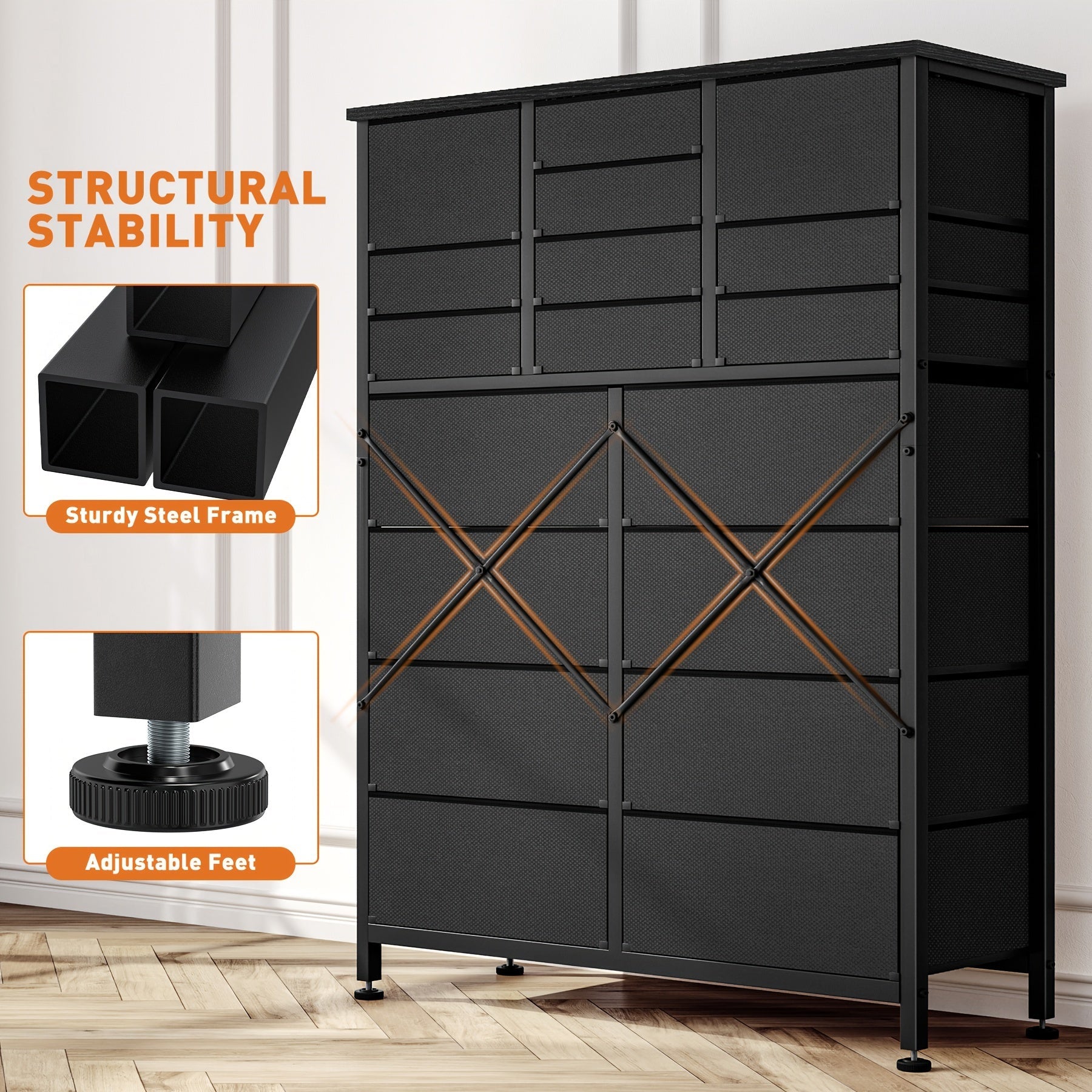 Dresser for Bedroom Tall Dresser Chests of Drawers with 18 Fabric Drawers Wood Top for Closets Living Room - Dresser