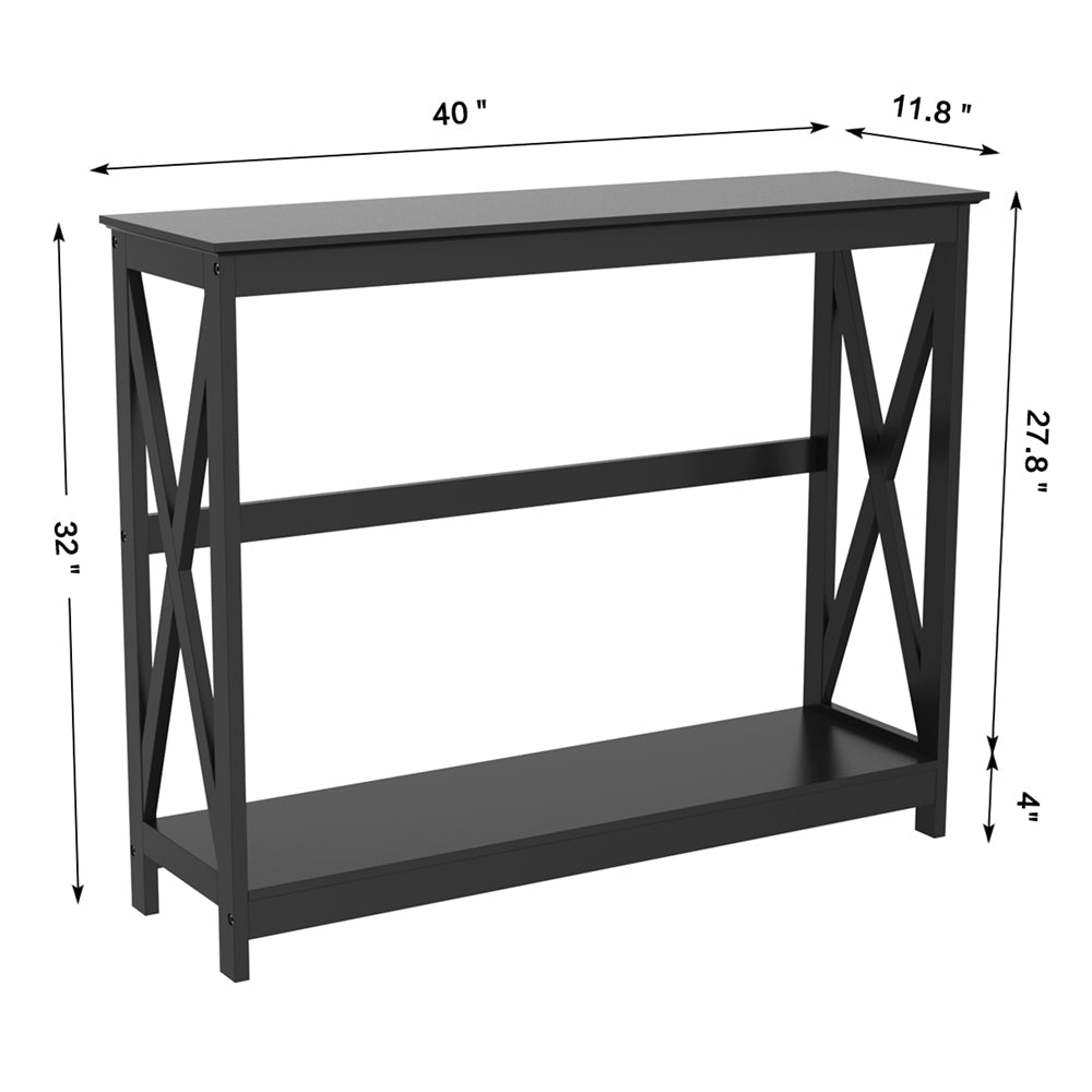 Costoffs Narrow Wood Entryway Table 2 Tier Console Table for Entryway X-Design Bookshelf Accent Table w/Storage Shelf for Living Room Entry Hall Foyer