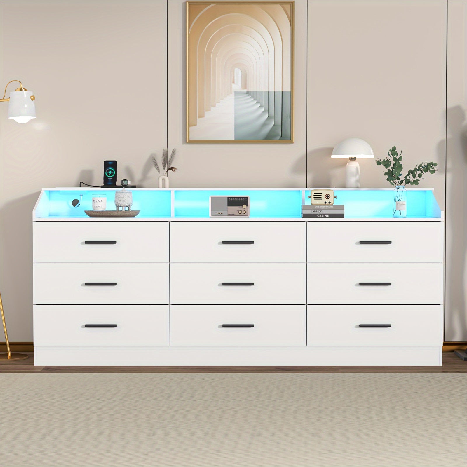 White/ Black Dresser For Bedroom 9 Drawers Dresser With Power Outlet Chest Of Drawers For Closet Modern Dresser