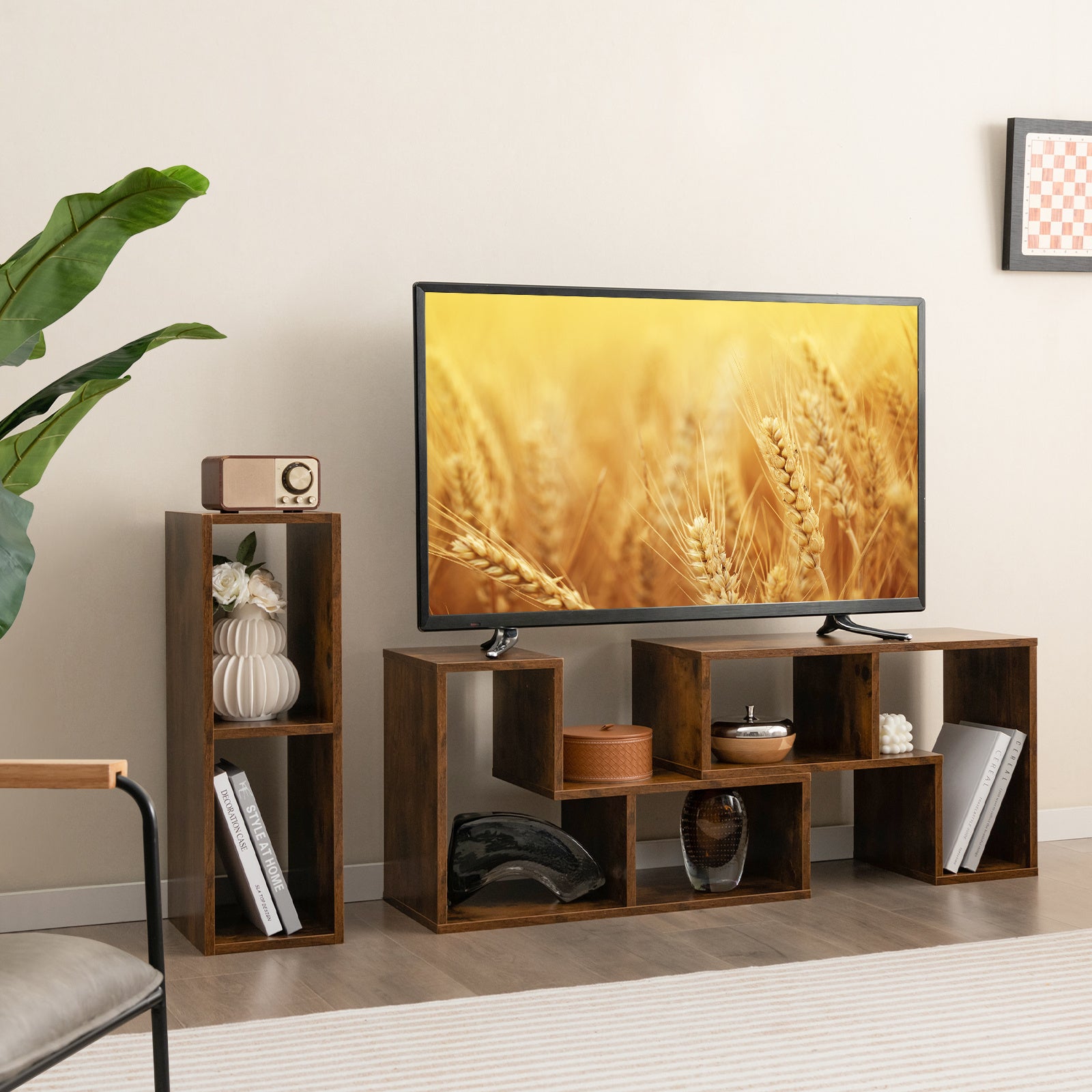 3pcs Adjustable Console TV Stand Set - Modern Minimalist Media Center with DIY Open Storage Shelves Sturdy E0 Grade