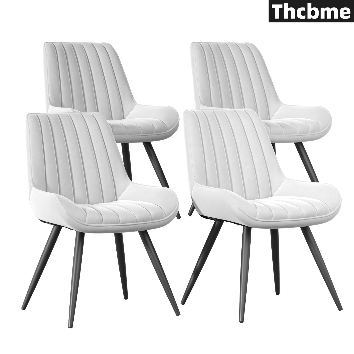 Set of 4 Chairs, Modern Dining Chairs Set, Comfy Dining Room Chairs with Thick Cushions, Upholstered Fabric Kitchen Side Chairs with Metal Legs, White