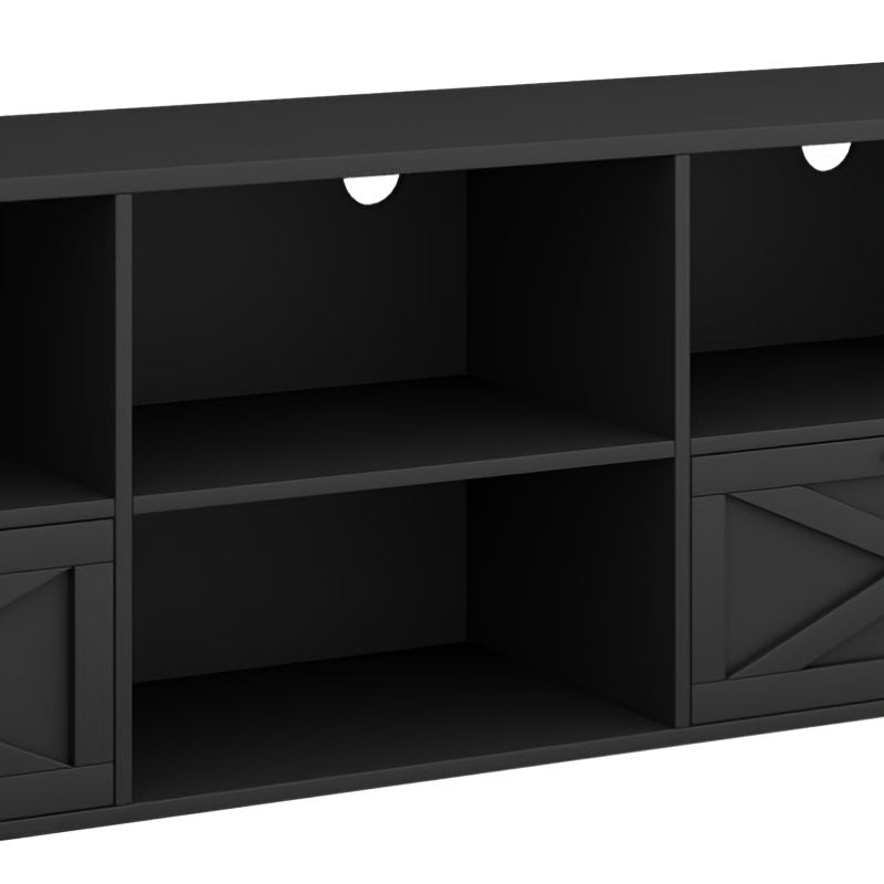 Farmhouse TV Stand Black 70" with LED Light, Media Console for 80" TVs, Entertainment Center with Storage Cabinets and Adjustable Partition