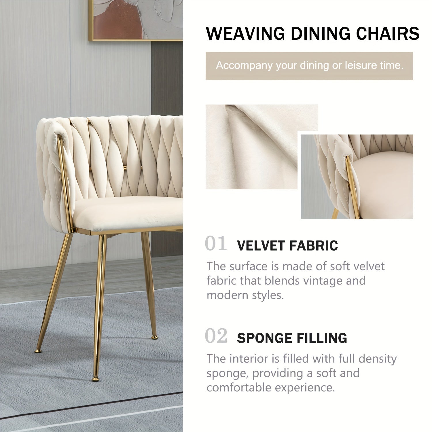 Velvet Dining Chairs Set of 4, Modern Upholstered Dining Chairs with Golden Metal Legs for Dining Room, Vanity, Kitchen, Living Room