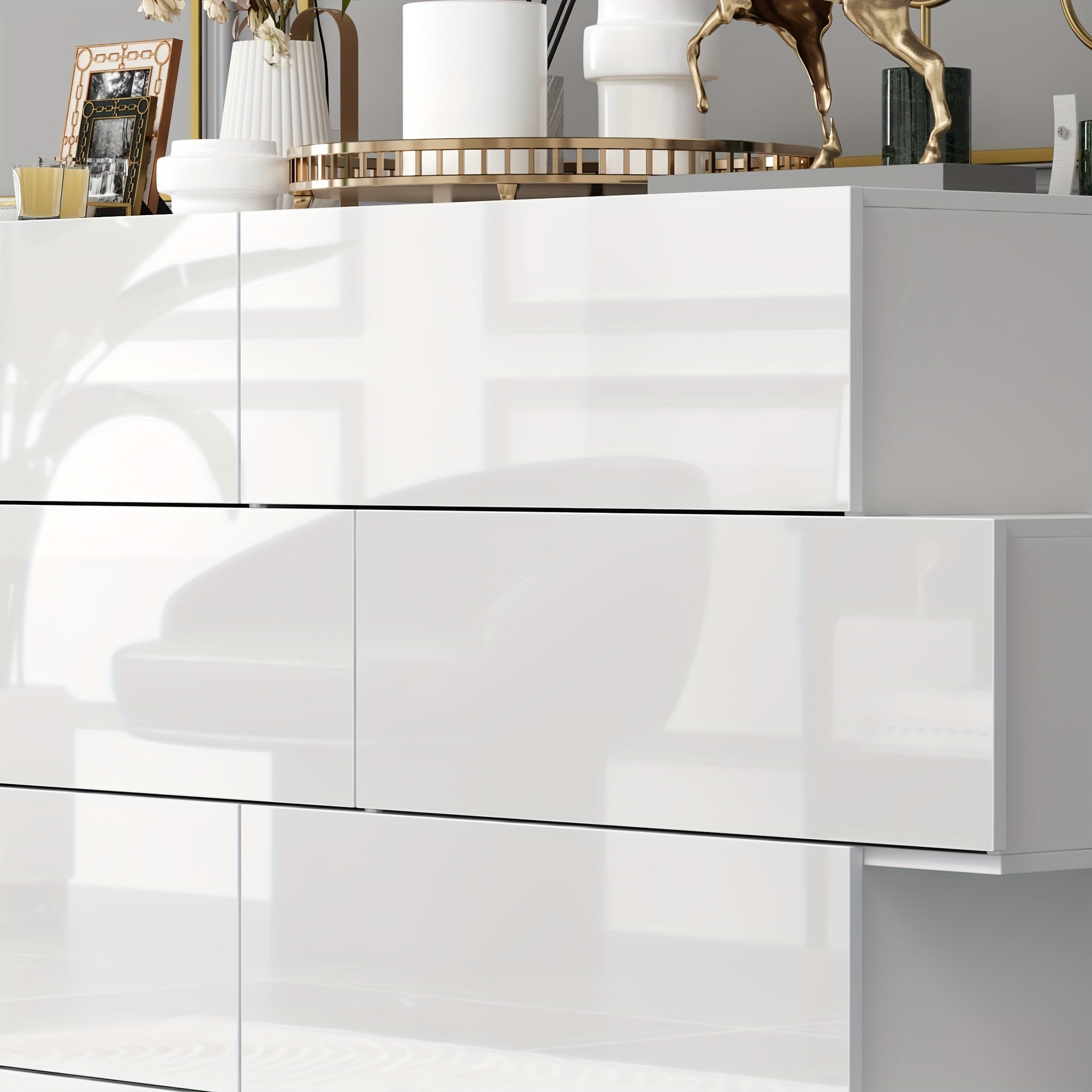 Modern Glossy Drawer Cabinet Storage Cabinet With 8 Drawers Asymmetrical Design Fashionable And Minimalist Design Large