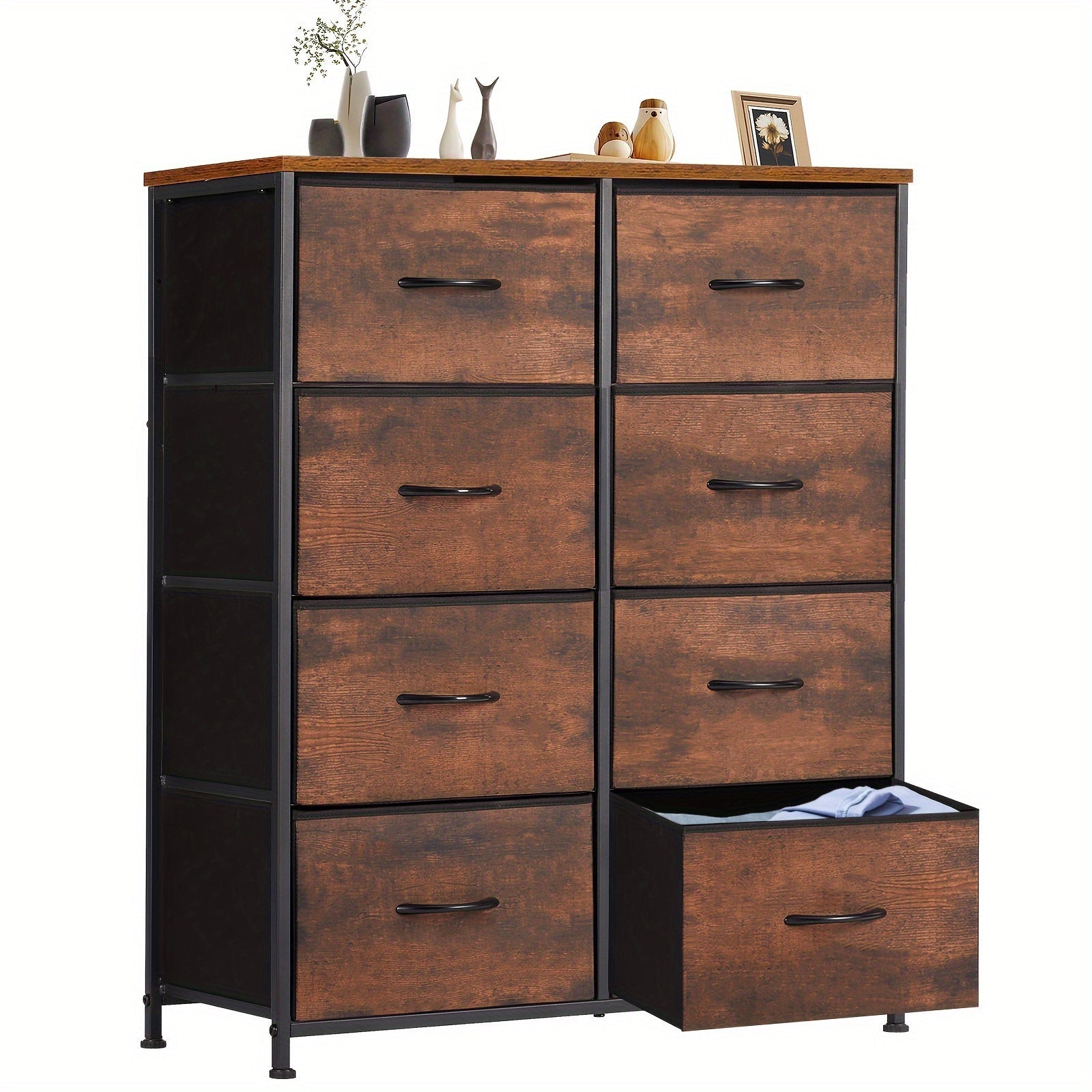 Dresser for Bedroom Drawer Organizer Storage 8 Drawers Fabric Storage Tower Chest of Drawers with Steel Frame Wood Top