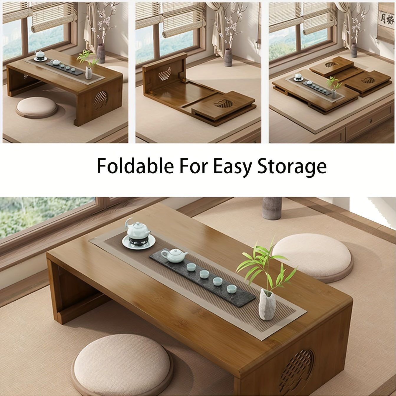 Japanese Folding Coffee Table Foldable Floor Table Bamboo Low Table For Living Room Dining Room Tea Tatami Home