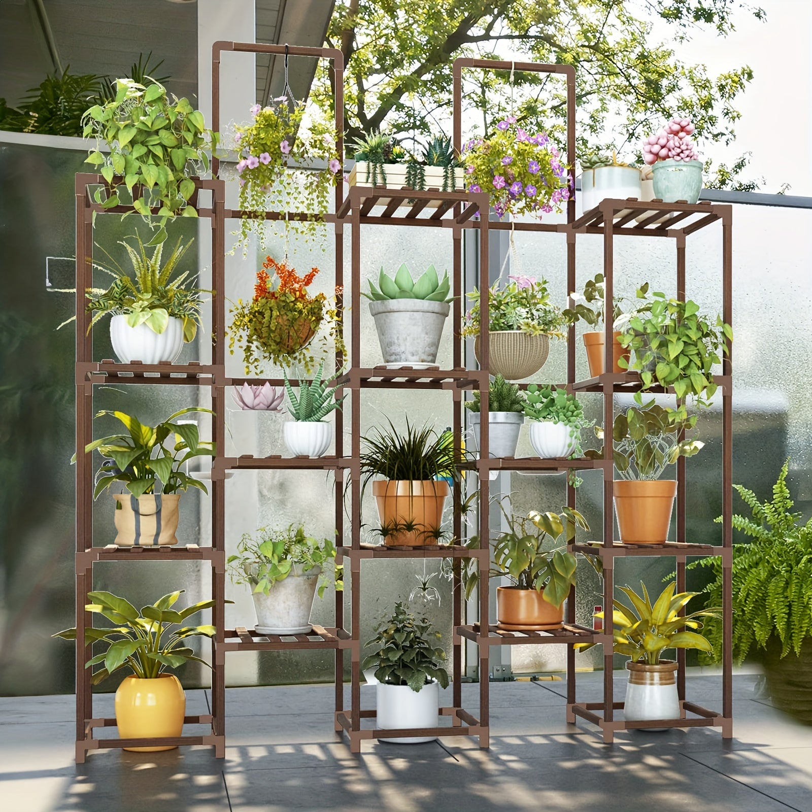 6 Tiers Large Plant Stand Indoor Plant Shelf, Large Outdoor Rack with 13 Potted Holders, Tiered Tall Shelves for Multiple Plants, place hang pots or tall plants in the middle