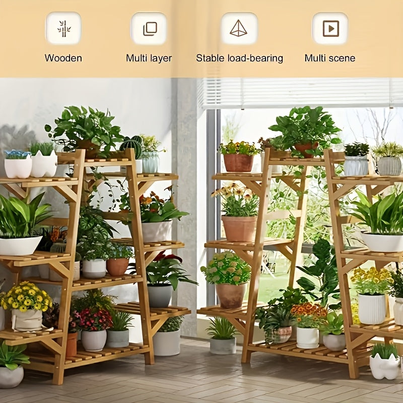 1pc Modern Bamboo Plant Stand, Multi-Layer Indoor Succulent & Climbing Flower Rack, Waterproof Floor Storage Organizer for Living Room, Box,Cabinet,Rack for Outdoor Storage