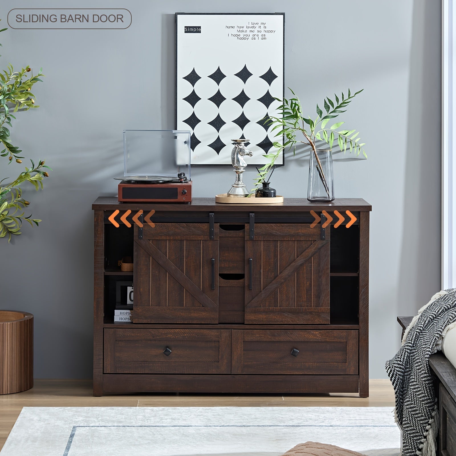 Bedroom Dresser Rustic Dresser With Barn Doors Closet Storage With 4 Drawers Farmhouse Style Dresser With SlidingBarn