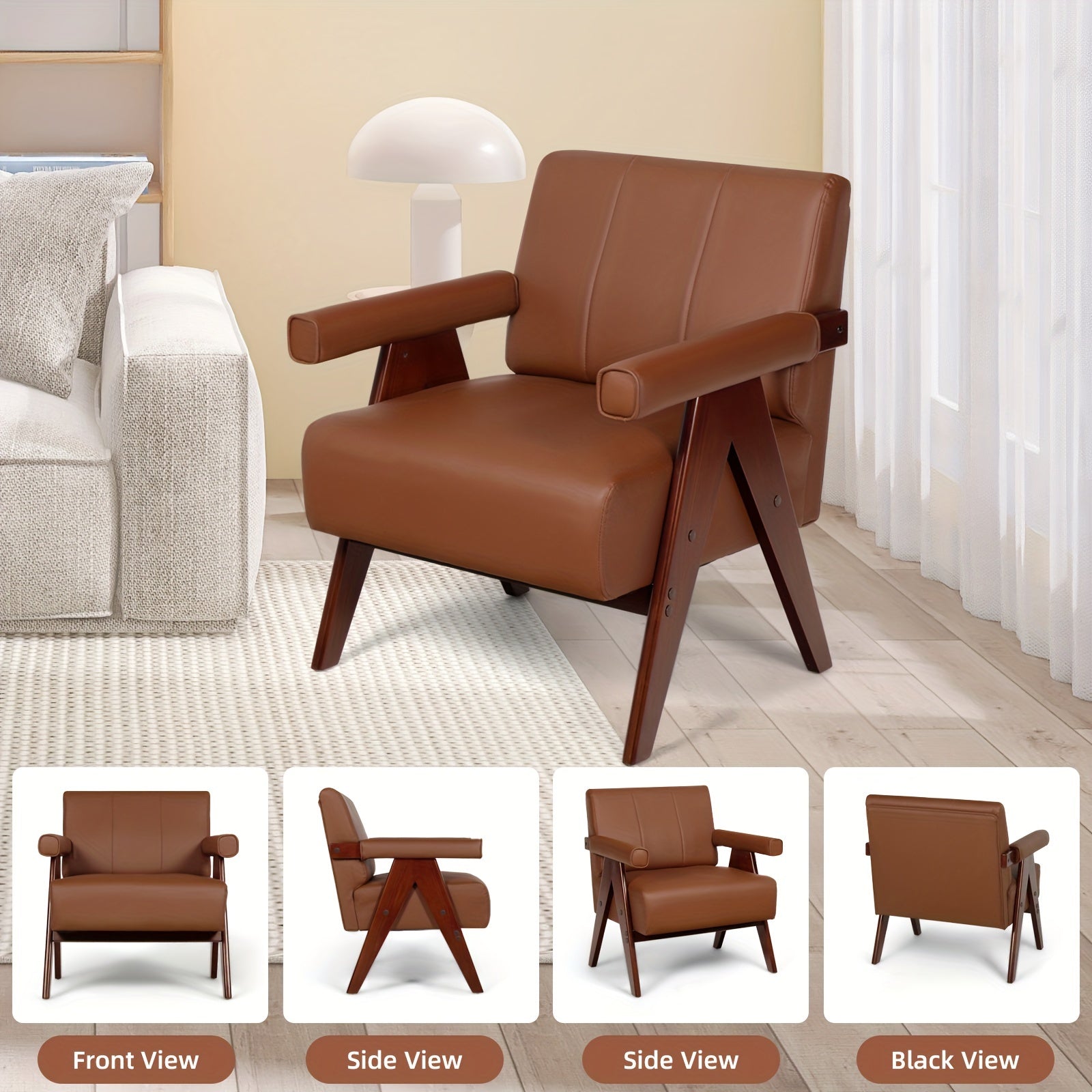 Brown Accent Chair Wood Arms WIth Soft Bag Living Room Chairs