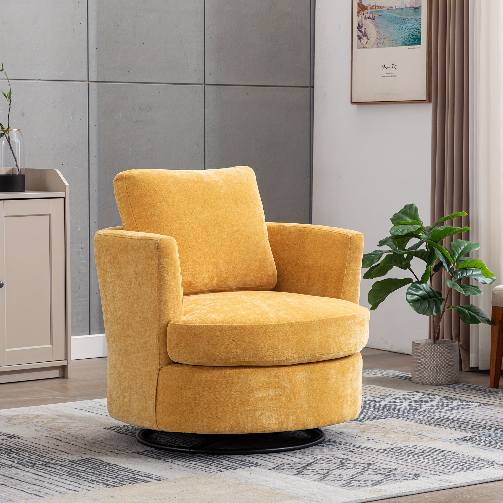 Swivel Accent Chairs Modern Comfy Sofa Chair With Black Metals Base, Single Armchair For Bedroom Living Room