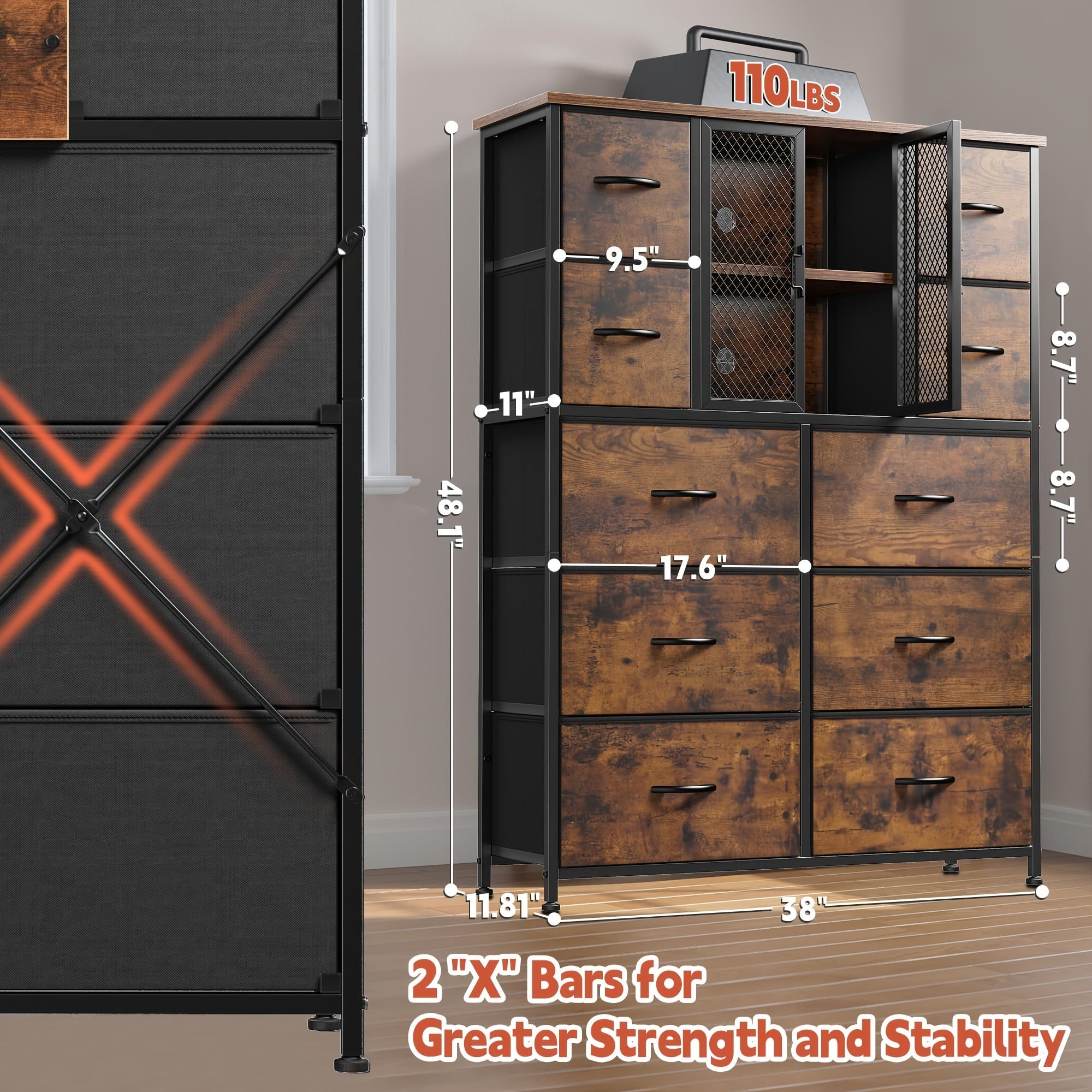 Dresser For Bedroom With Mesh Door Tall Dressers & Chests Of Drawers With 10 Fabric Drawer Morden Dresser Organizer