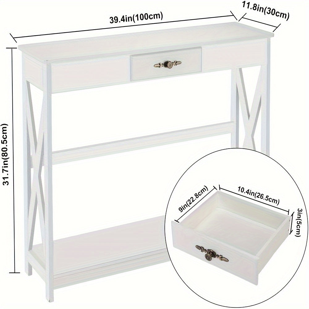 White Entryway Table Sofa Table with Drawer and Shelf Slim Console Table with Storage for Hallway, Living Room, Foyer