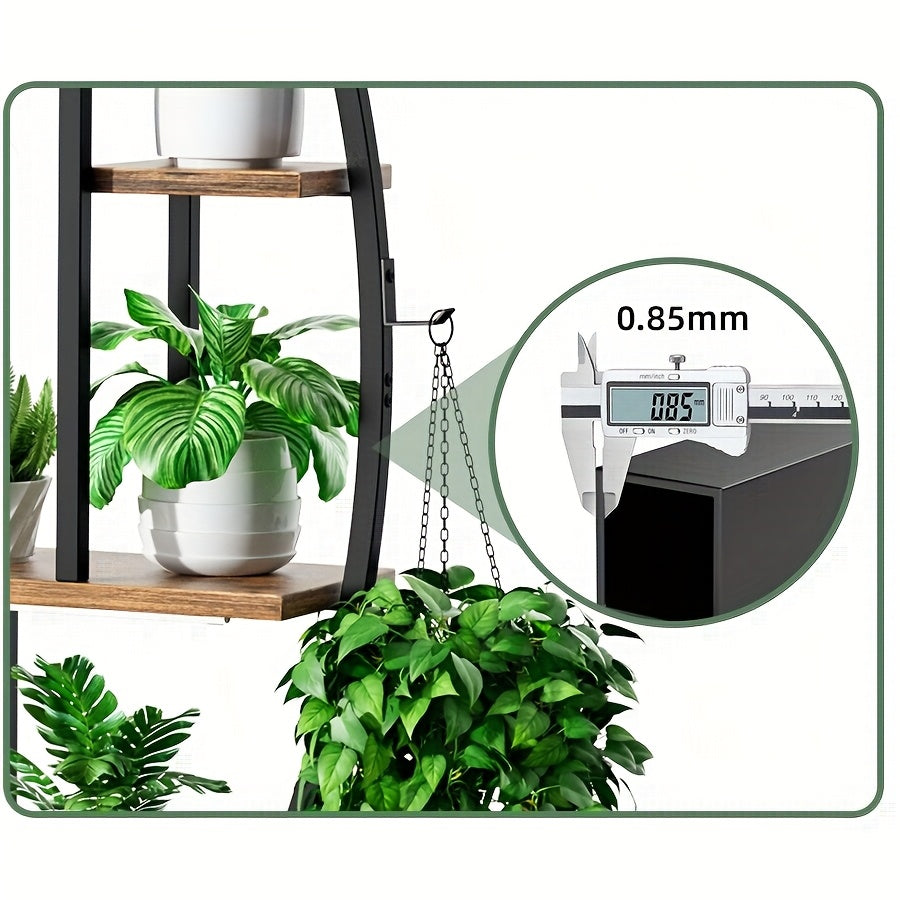 2pcs 63" Half-Moon Indoor Plant Stands with Full-Spectrum Grow Lights - Multi-Tier Metal Display Shelves for Plants, Decor & More - Brown & Black