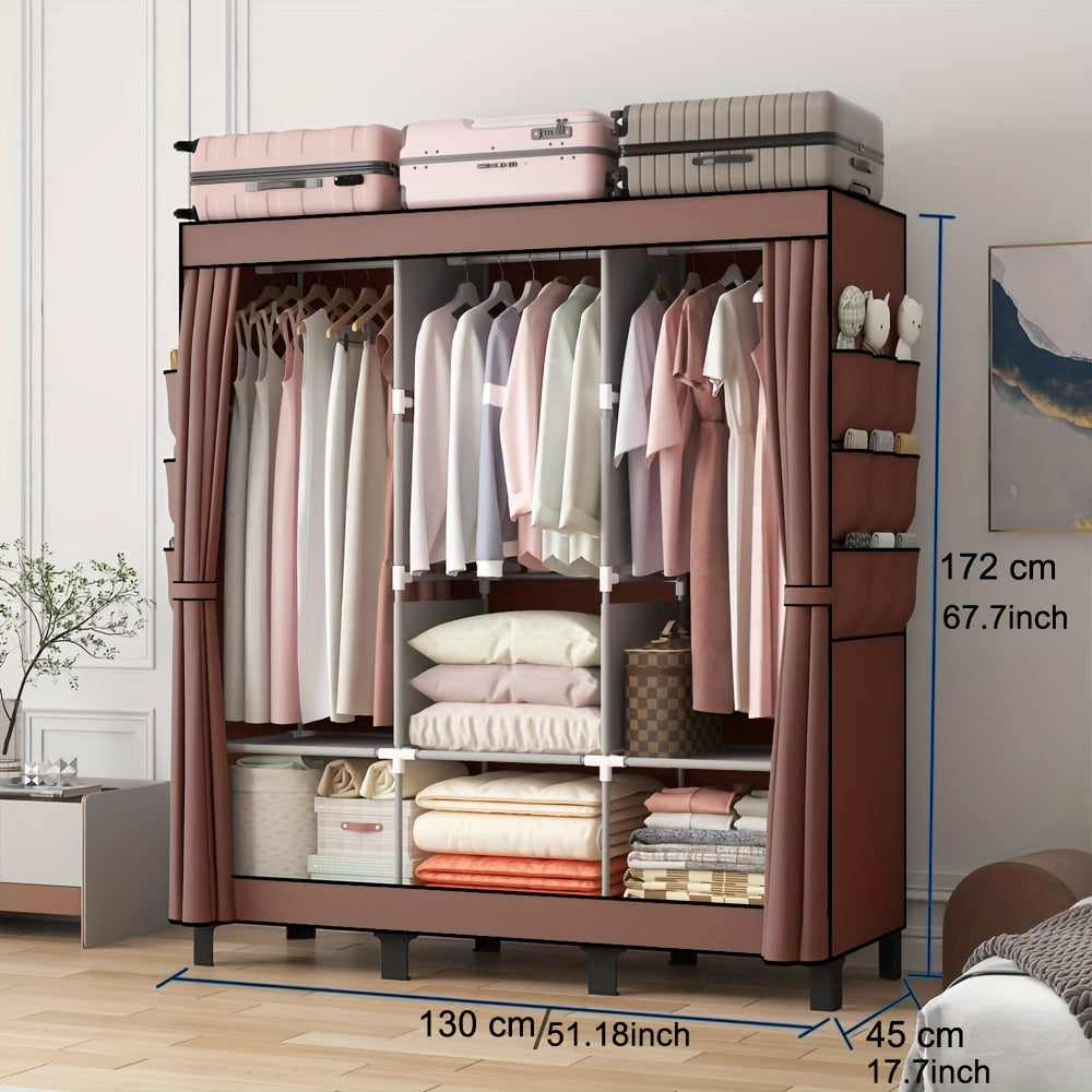 Black Dust-Proof Cloth Wardrobe - Durable Steel Frame, Multi-Layer Storage Organizer For Bedroom, Rental, And Dorm