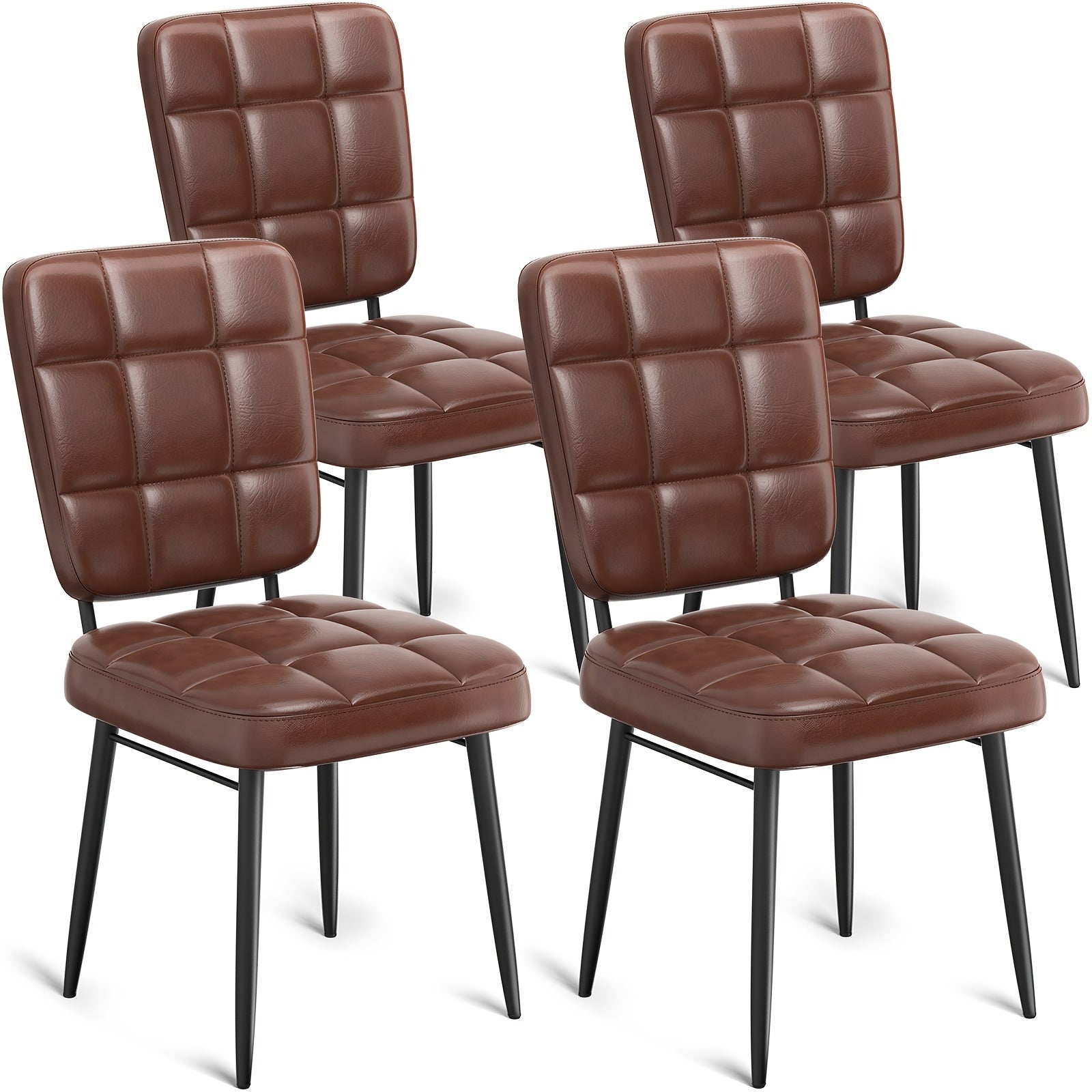 Modern Faux Leather Dining Chair Set with Thick Cushions, High Backrest, Metal Legs - Ergonomic Mid Century Modern Side Chairs for Living Room, Cafe, Restaurant