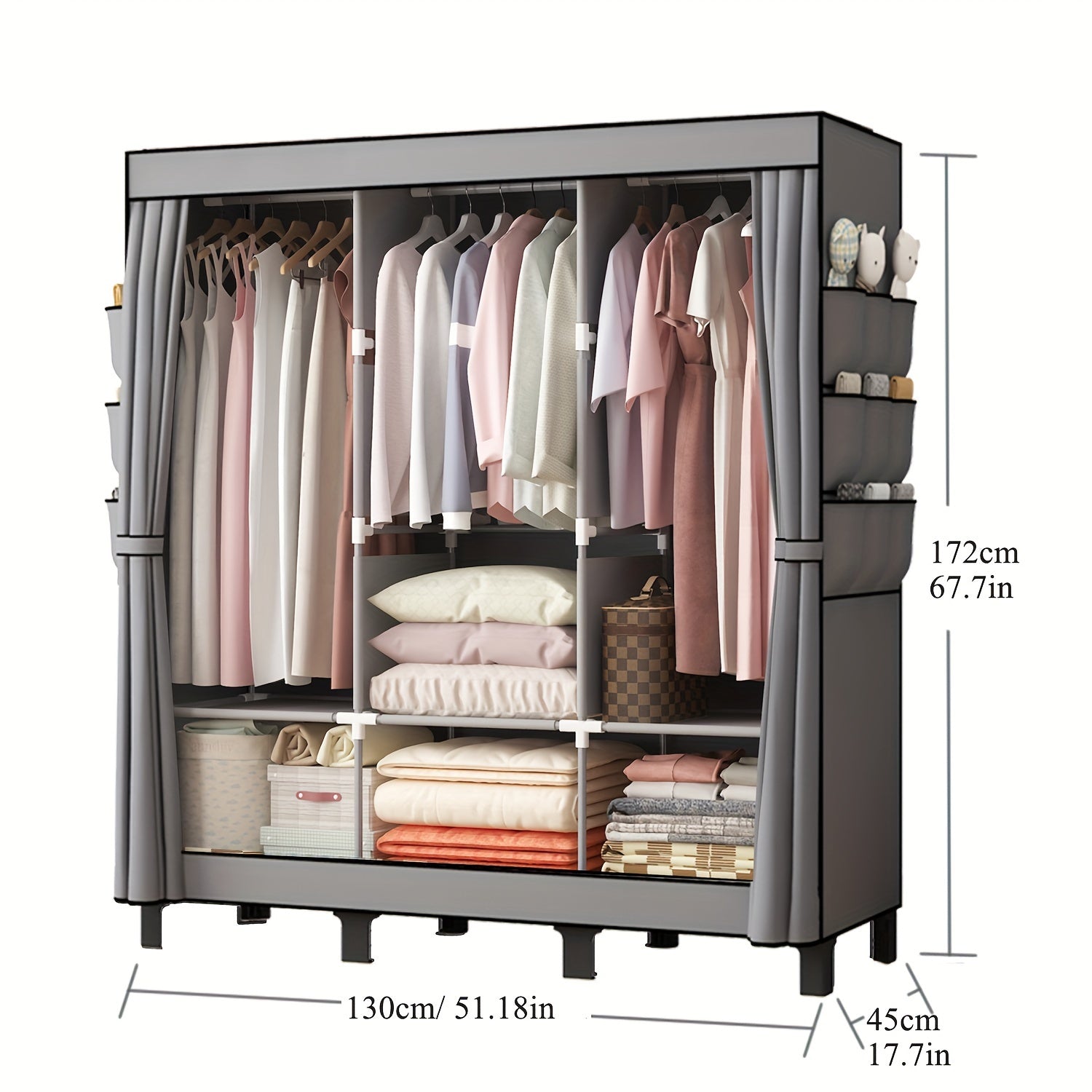 Black Dust-Proof Cloth Wardrobe - Sturdy Steel Frame, Multi-Layer Storage Organizer for Home, Bedroom, Rental, and Dorm