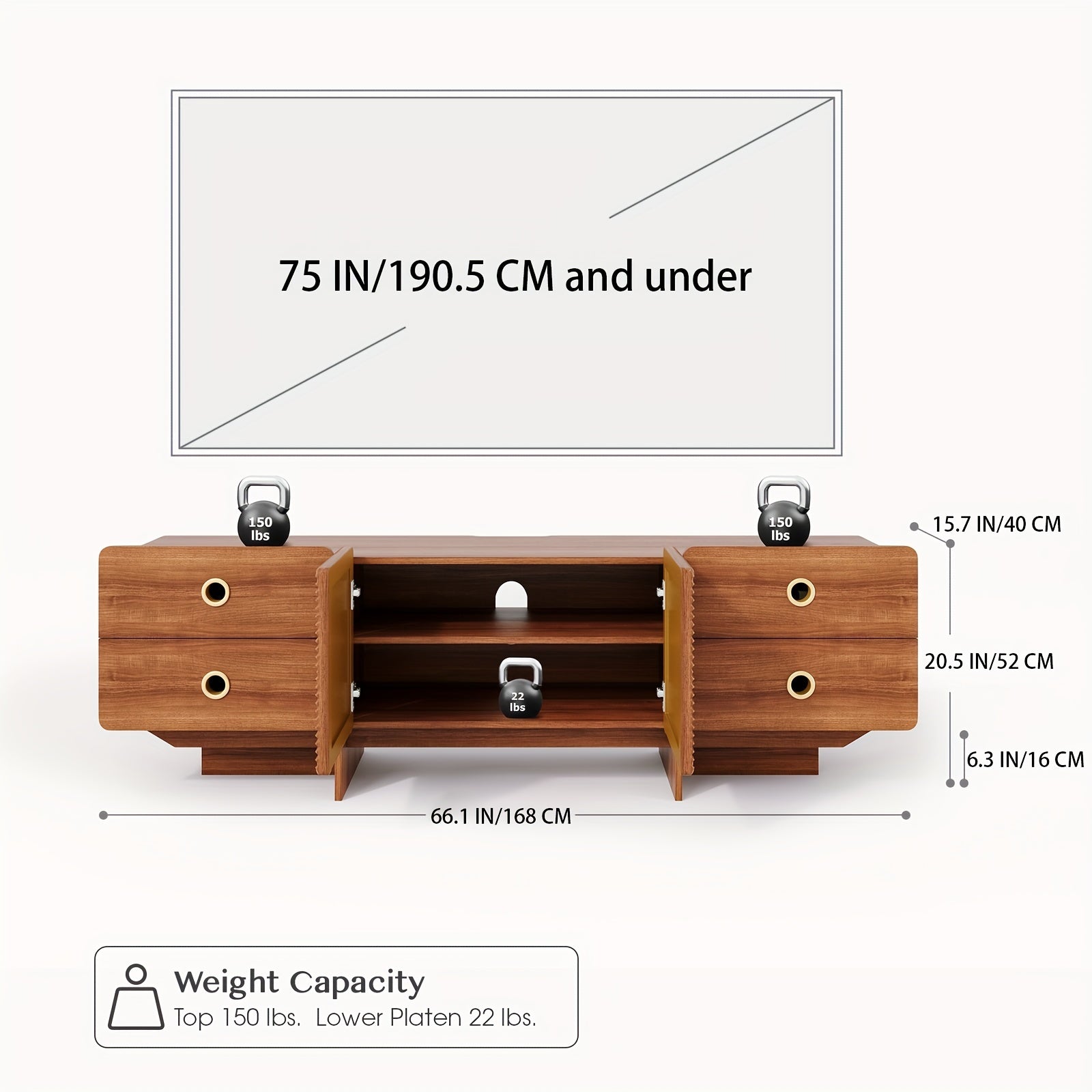 TV Stand for 75+ Inch TV, Mid Century Modern Entertainment Center with 4 Drawers, Storage Cabinet, Large Boho Media TV Console, 66 inch Long Television Stand for Living Room