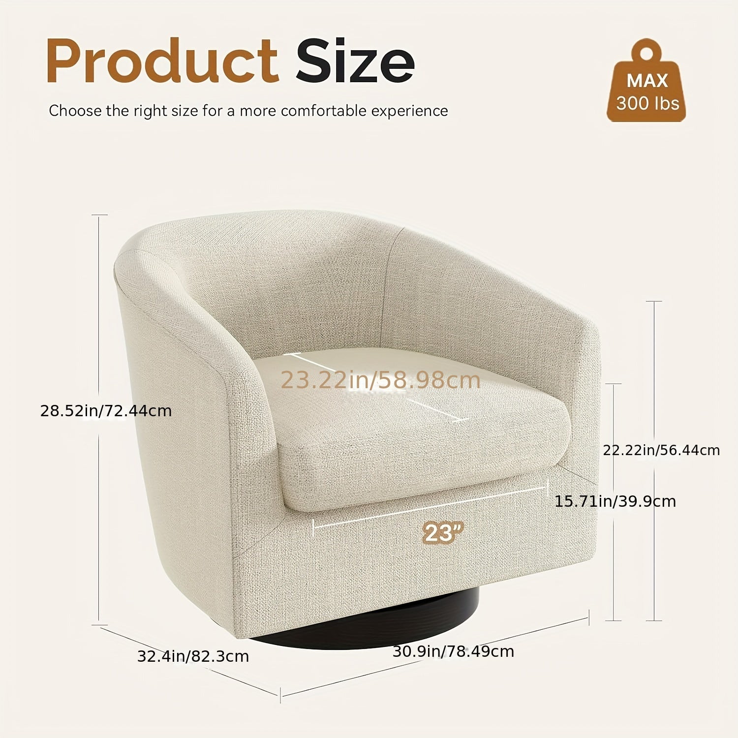 Swivel Accent Barrel Chair 360° Comfy Recliner Armchair Sofa For Living Room Bedroom