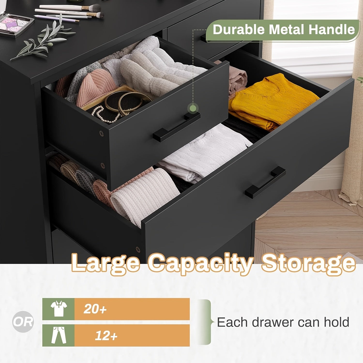 7 Drawer Dresser Storage Cabine For Bedroom, Tall Chest Of 7 Drawers For Closet Living Room, Black/White