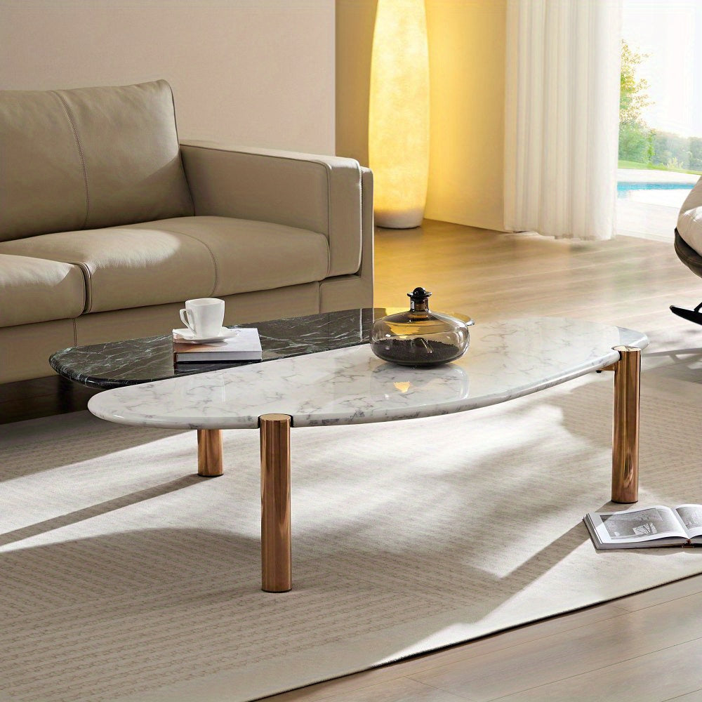 Coffee Table Modern Marble Coffee Table with Storage Oval Center Tables with Metal Legs Dining Table for Living Room, Dining Room, Office, and Bedroom