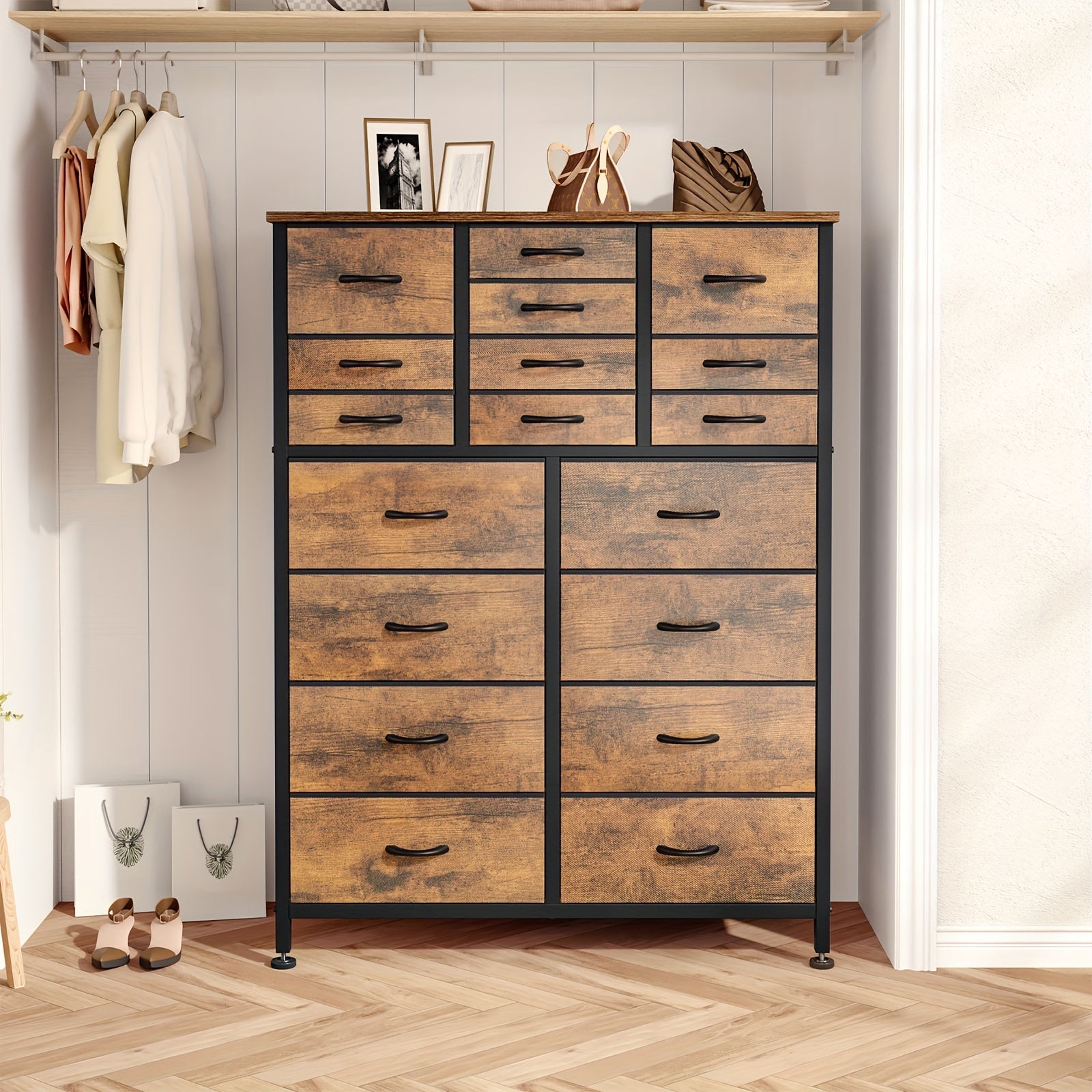 18 Drawers Dresser Tall Dresser For Bedroom With Fabric Drawers Closet Hallway Storage Dresser Organizer Unit Large