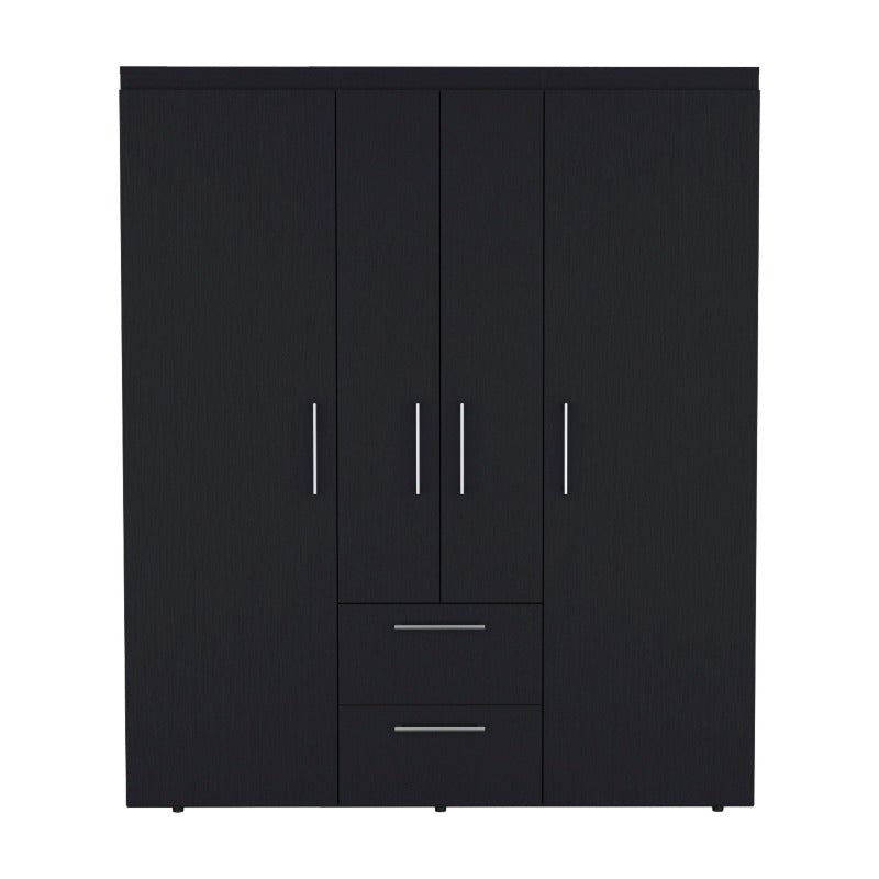 Black Deluxe Armoire - Multiple Storage Options & Metal Accents. Ideal for Bedroom, Living Room. Spacious & Stylish. Durable & Functional. Adds Elegance to Any Space.