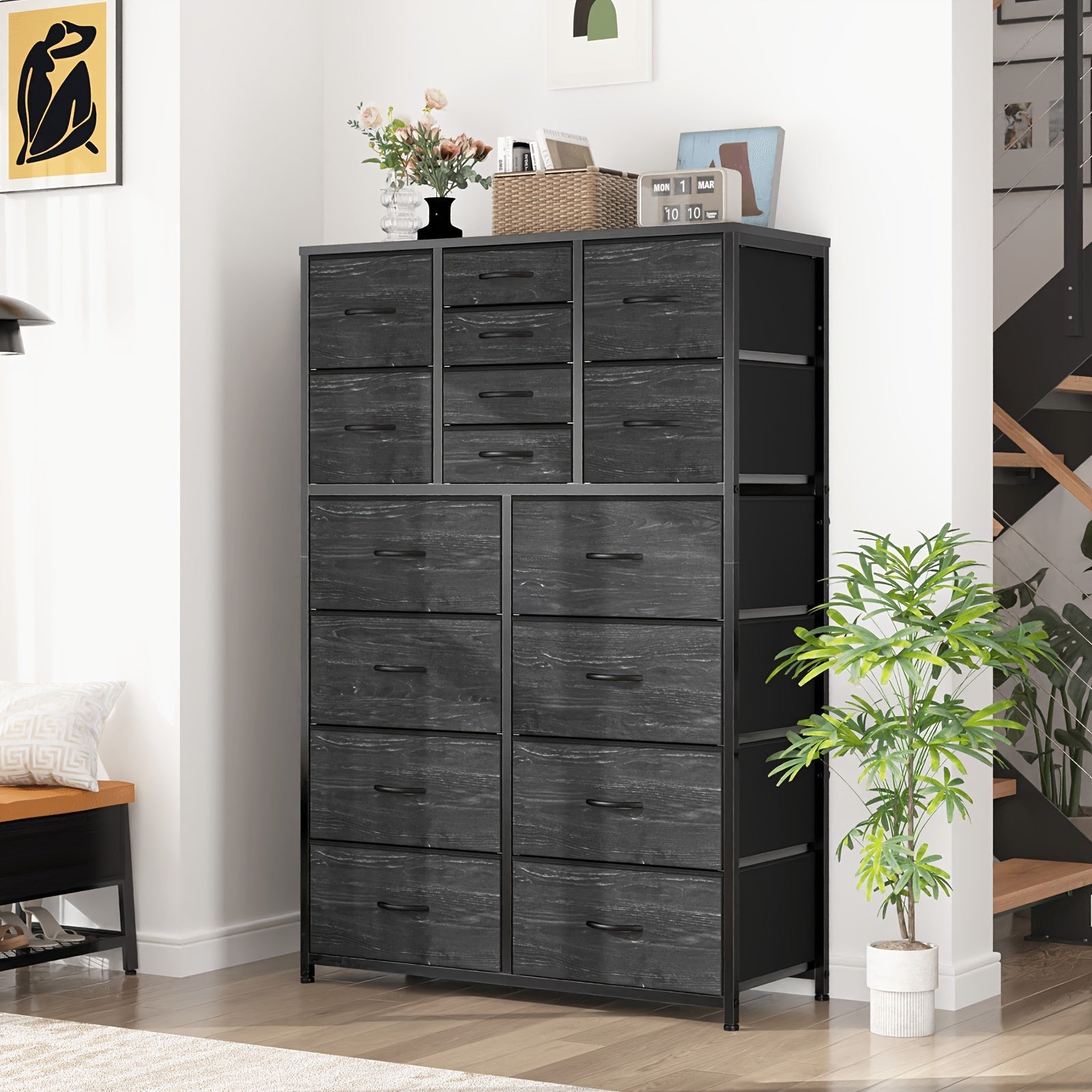 16 Drawers Dresser for Bedroom Tall Dresser for Bedroom Bedroom Dressers & Chests of Drawers with Wood Top and Metal