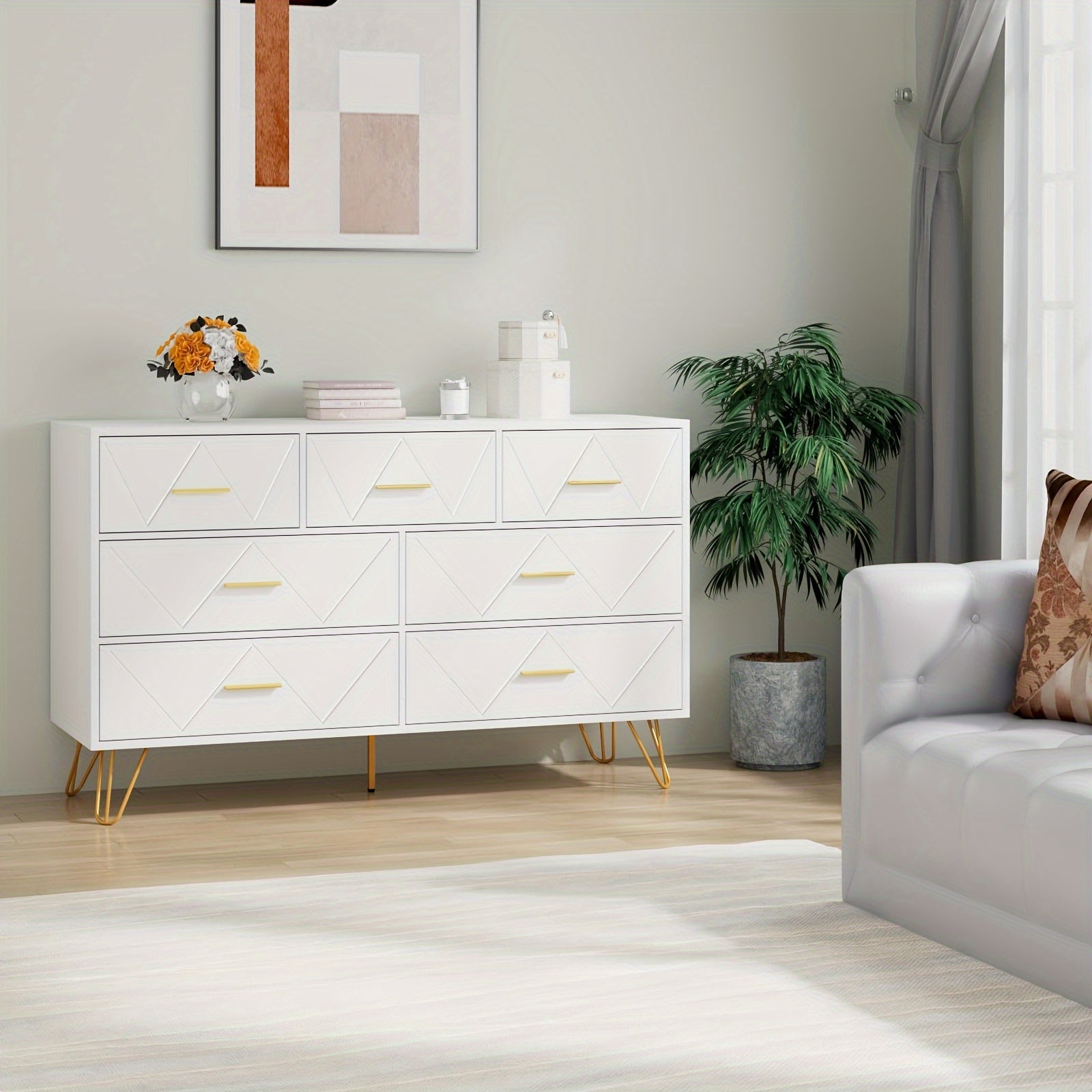 Dresser for Bedroom 7 Drawer Dresser with Wide Drawers and Metal Handles Wood Dressers & Chests of Drawers for Hallway