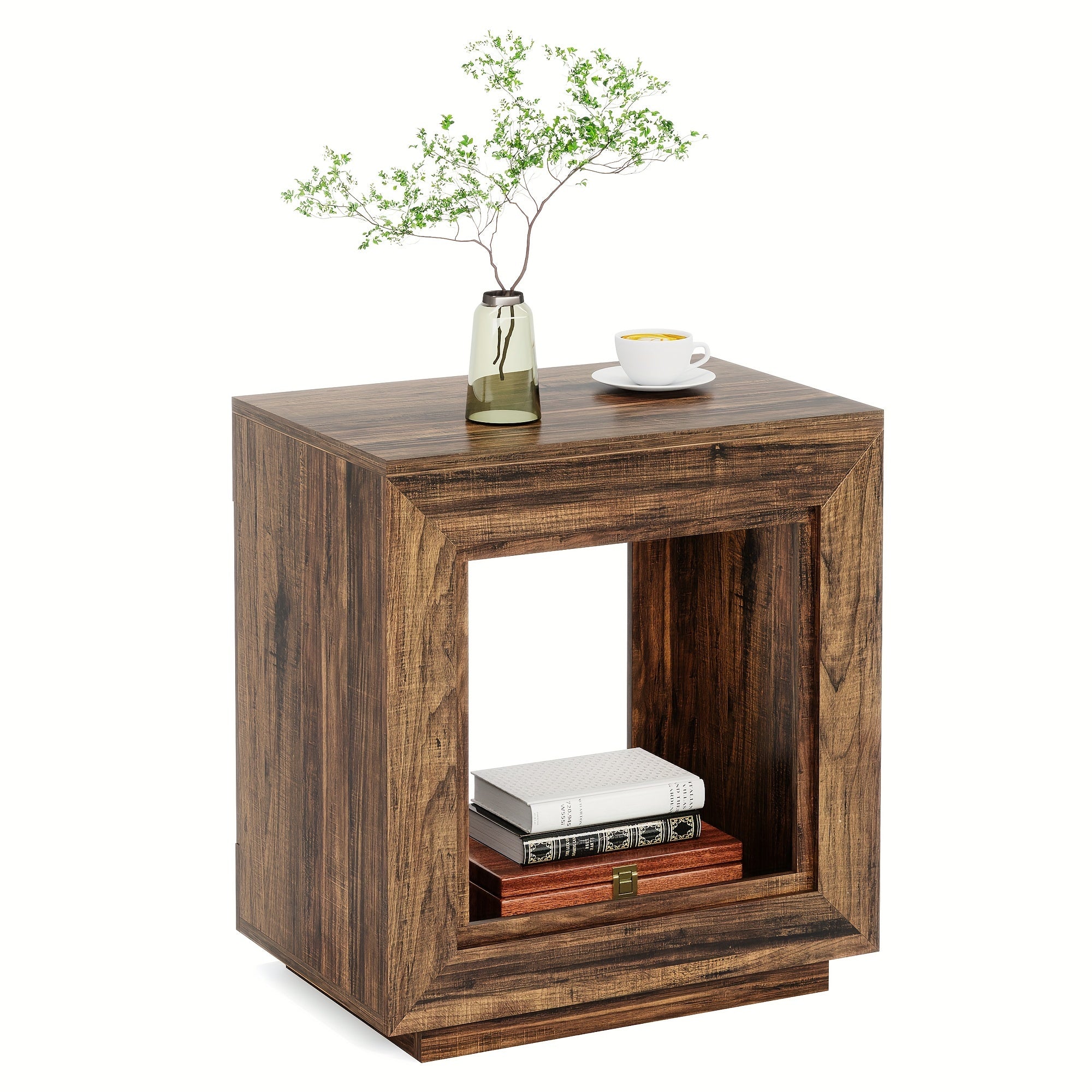 25 Inch solid wood side table, square side table, bedside table with storage function