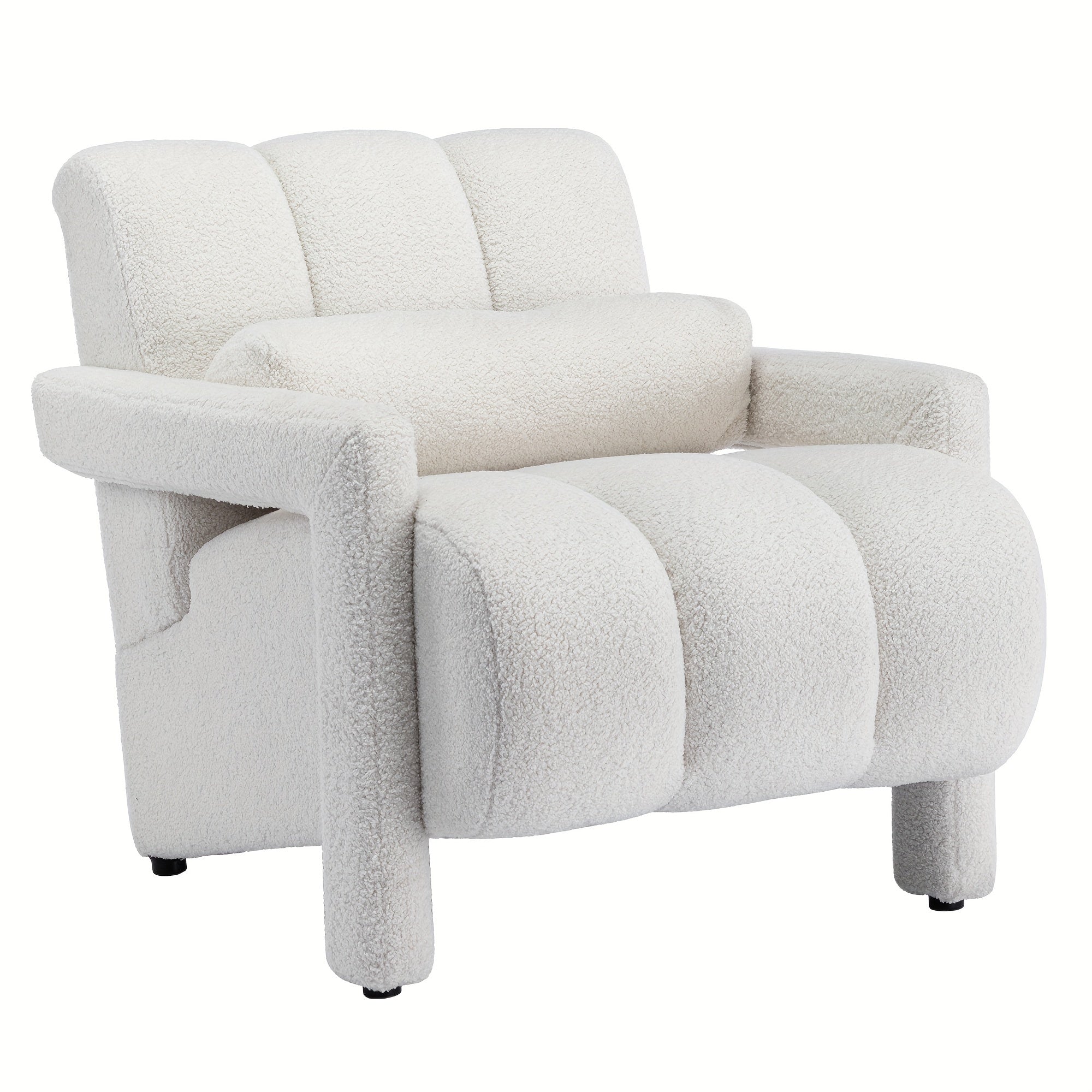 Lambswool Accent Chair, Modern Upholstered Sherpa Accent Chair, Comfy Teddy Single Armchair With Pillow For Living Room, Bedroom