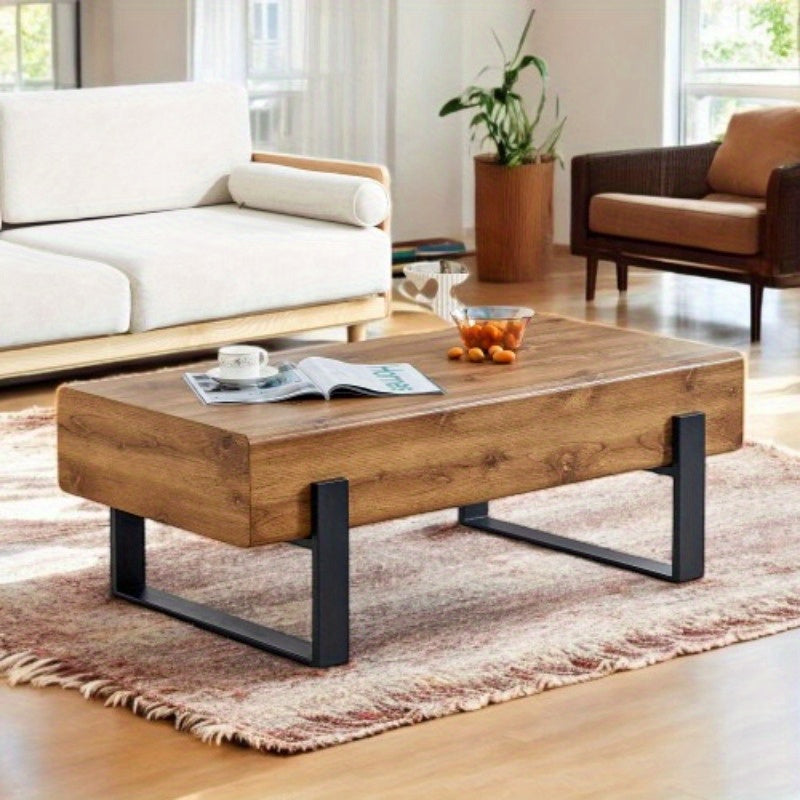 1pc Rustic Solid Wood Coffee Table with Metal Legs - Casual Style, Freestanding, Hard & Soft Wood Construction, Under 3.2 Cubic Feet Storage, Less Than 27 Inch Height