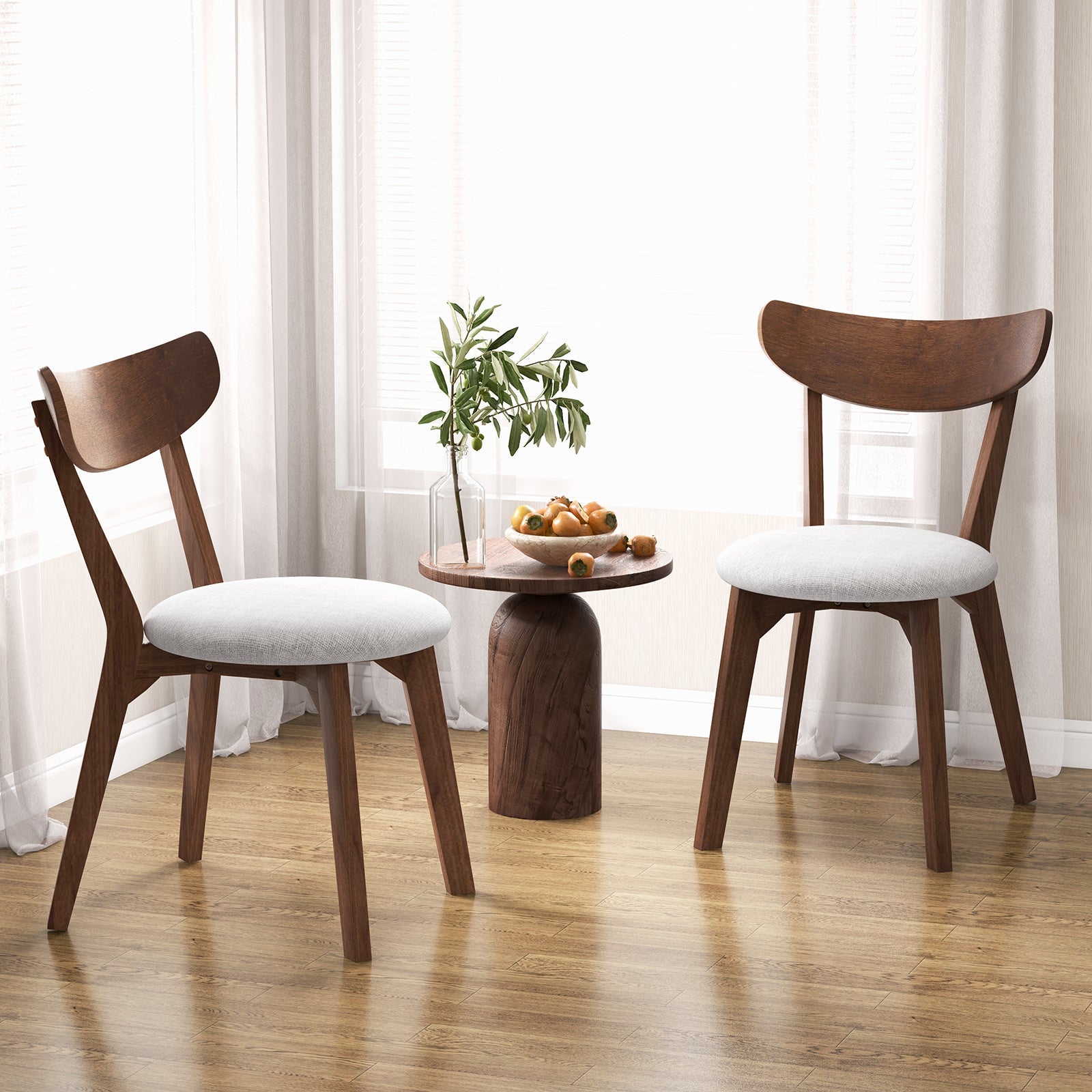 2pcs Dining Chair Upholstered Curved Back Side Chair with Solid Wooden Legs.