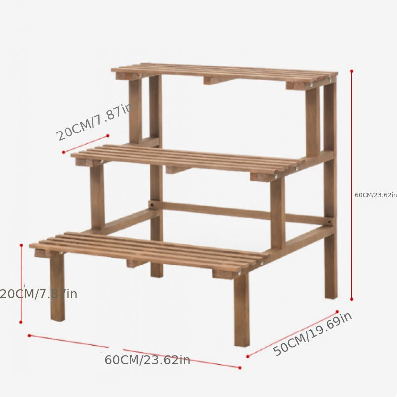 Multi-Tier Wooden Flower Stand for Balcony, Indoor and Outdoor Use - Floor-to-Ceiling Plant Rack with Storage Shelves, Irregular Shape