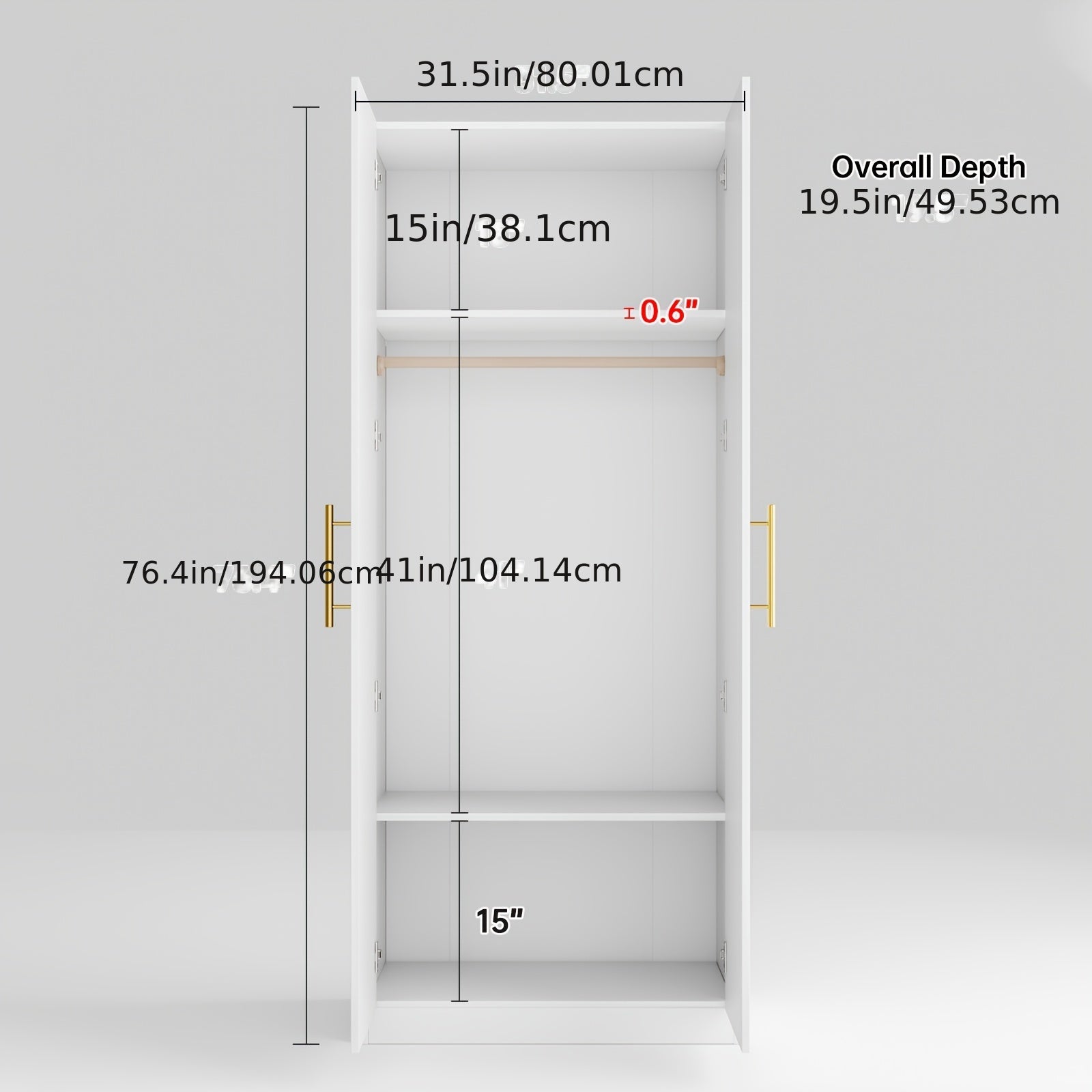 Modern Wardrobe, White Floor Storage Cabinet with Hangers, Spacious and Versatile, Efficient Storage Easy to Install, Dimensions: 19.5" D x 31.5" W x 76.4" H, Portable Closets