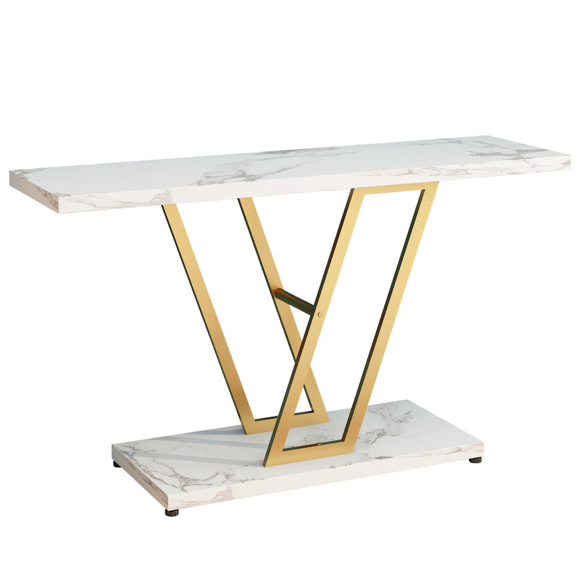 Console Table: 42-Inch Industrial Entryway Table for Living Room - Narrow Sofa Table with Sturdy Metal Frame, Easy Assembly in Elegant Golden/ White - Perfect for Holiday Decor and Creating a Warm, Welcoming Entrance This Sea