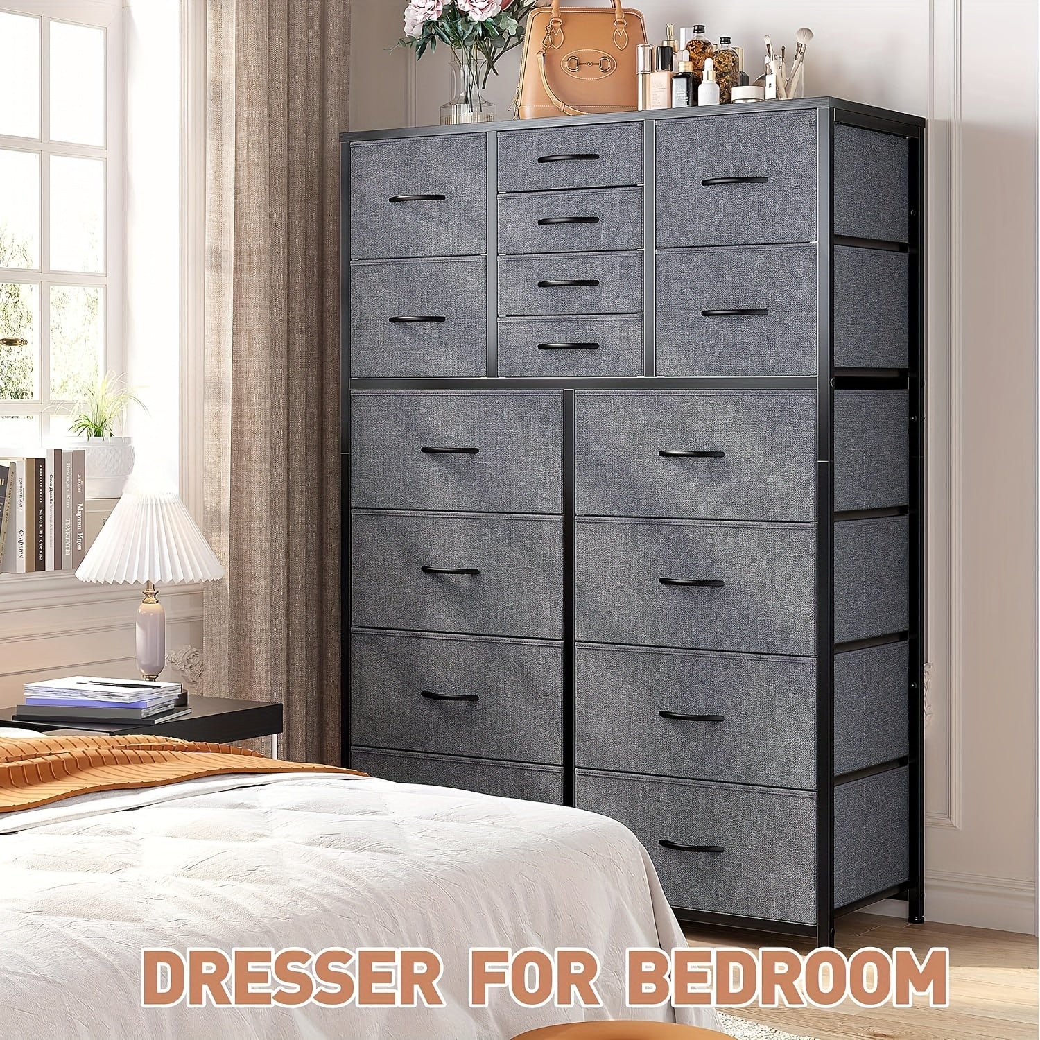 1 Pcs New Dresse With 16 Fabric Drawers, Tall Dressers For Bedroom With Metal Frame, Large Dressers & Chest Of Drawers Closets, Nursery, Living Room Stuff