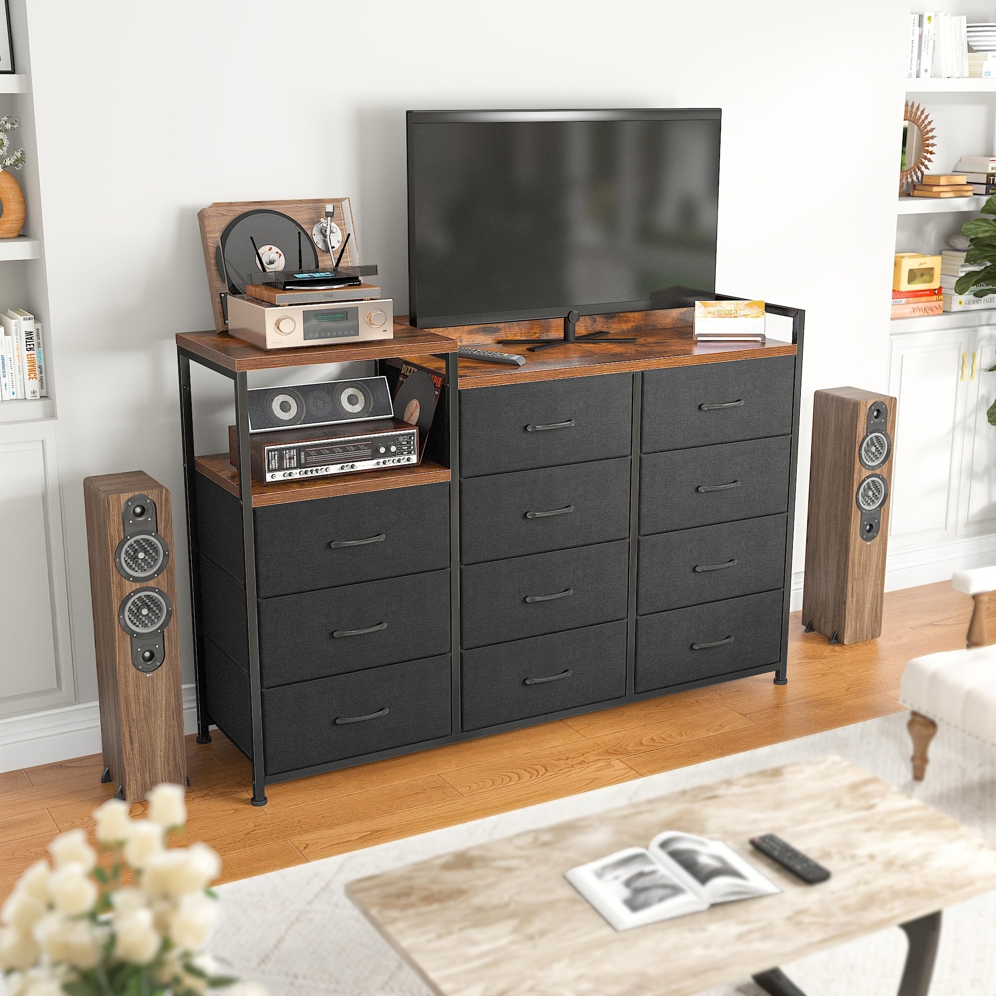Dresser Dresser For Bedroom With 11 Drawers Dresser TV Stand With Shelves Long Dressers & Chests Of Drawers Wide