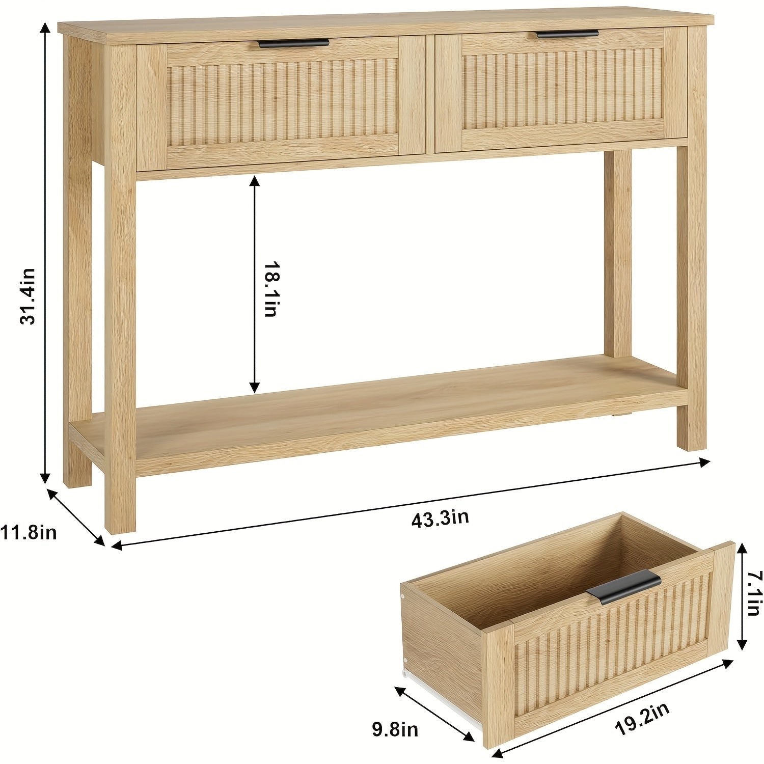 Farmhouse Entryway Table, 43 Inch Console Table With 2 Drawers, 2 Tier Sofa Table With Storage For Living Room, Foyer Tables For Entryway