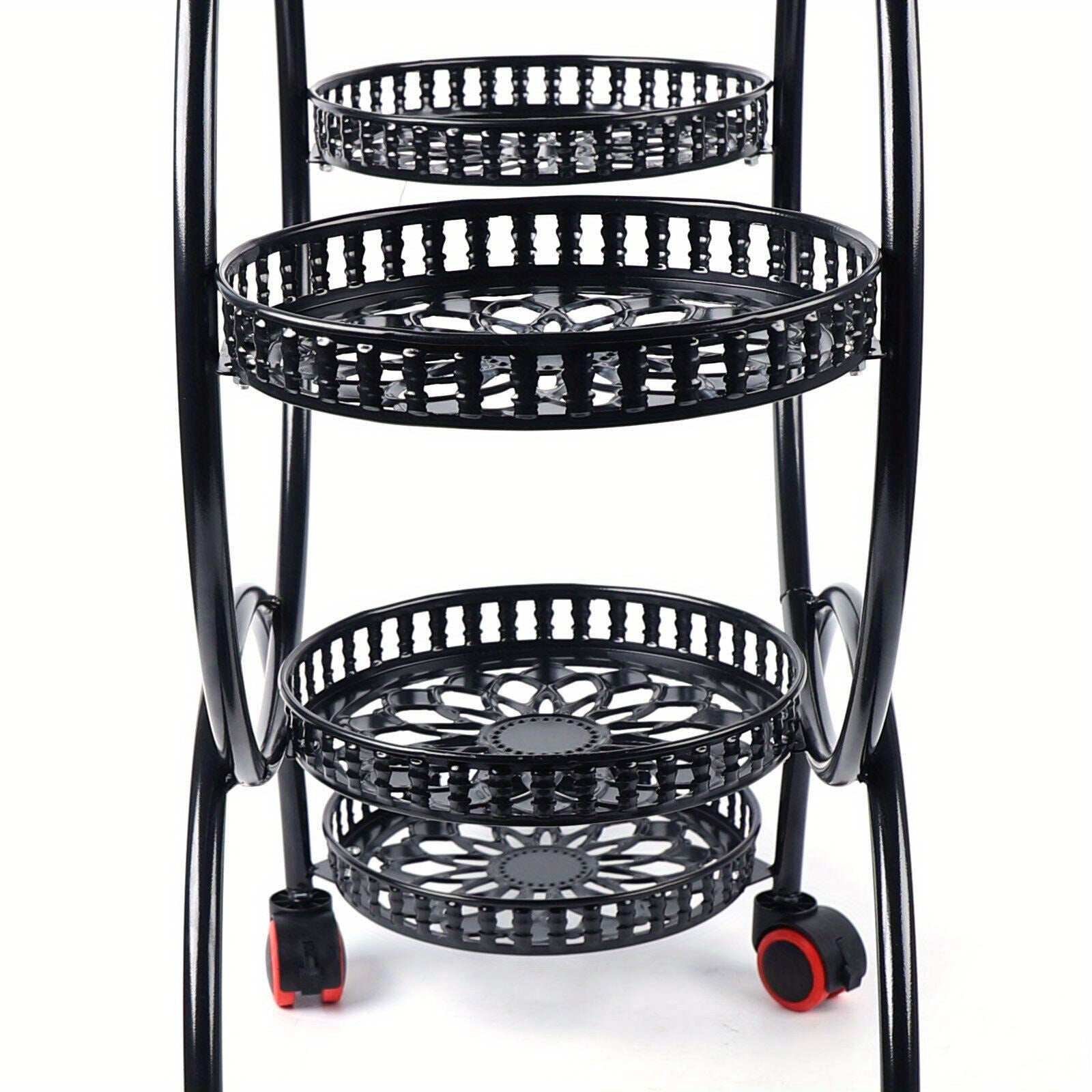 Modern 6-Tier Iron Plant Stand with Wheels - Indoor/Outdoor Flower Pot Rack Display Shelf, Black