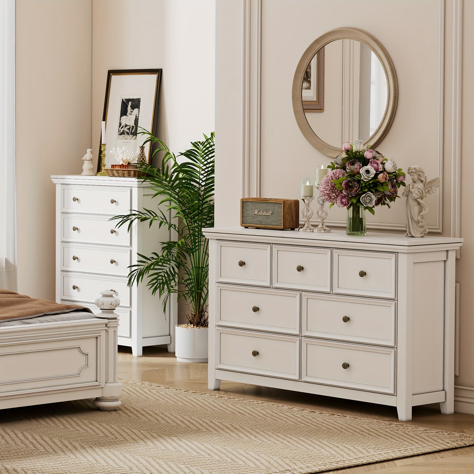 White Dresser for Bedroom 5 Chest of Drawers 5 Drawer Dresser for Home Office Storage Drawer Cabinet with for Bedroom