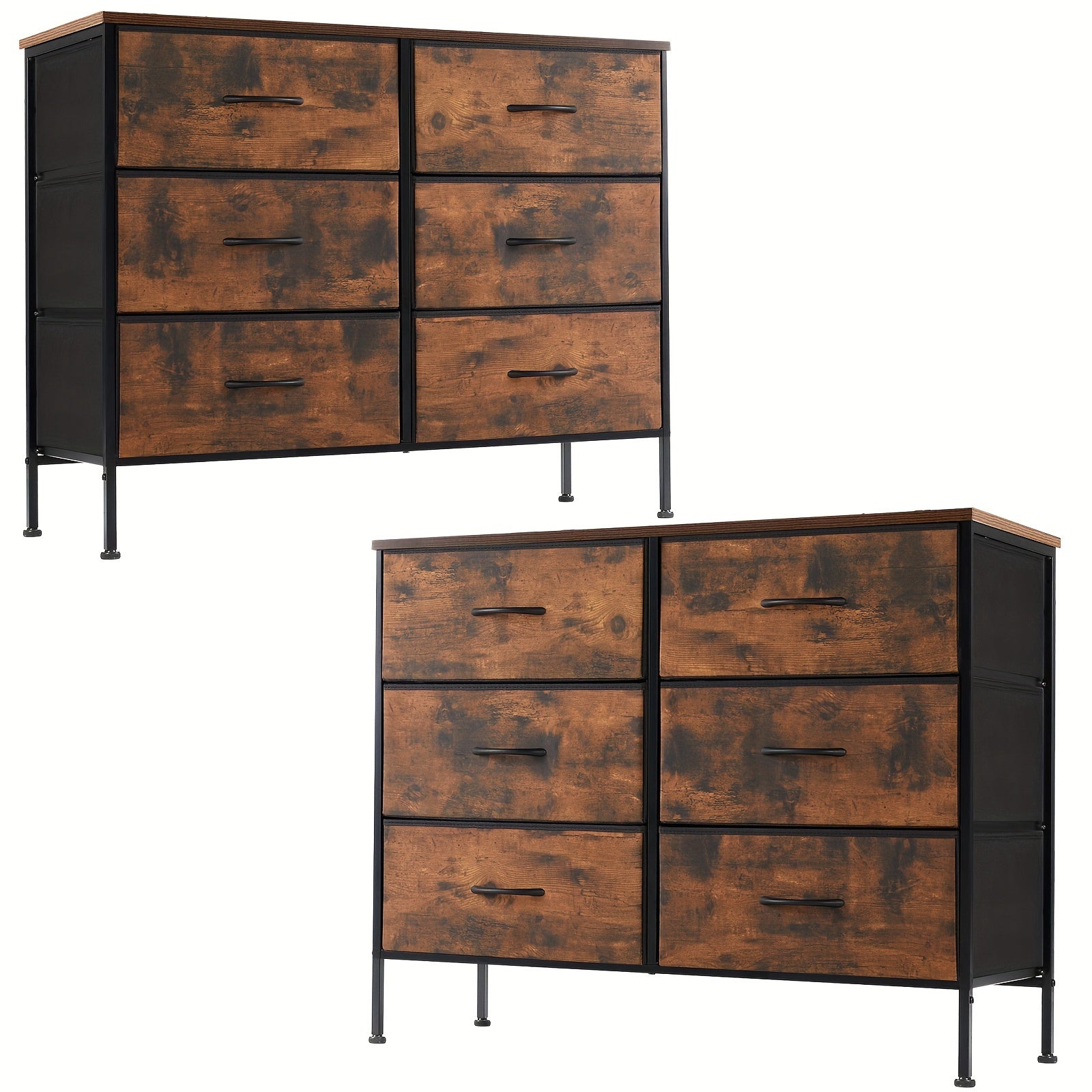 1pc/2pcs 6-Drawer Fabric Storage Tower Dresser Wooden Top TV Stand For 114cm Screen Chest Of Drawers With Fabric Bins